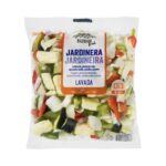 Mix de verduras jardinera para microondas compuesto por calabacín, pimiento rojo, pimiento verde, cebolla y puerro Mix de verduras jardinera para microondas compuesto por calabacín