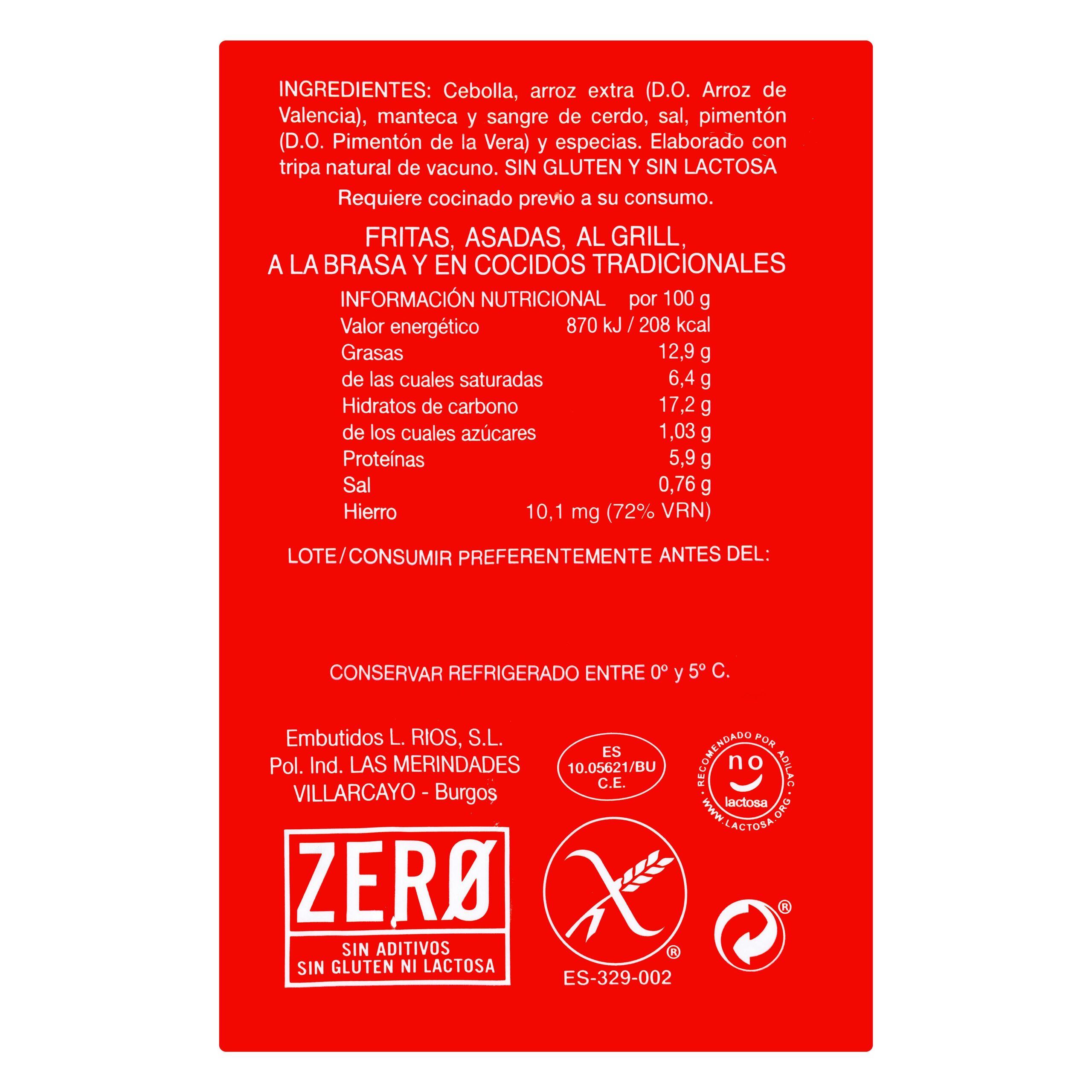 Etiqueta Morcilla de arroz y cebolla
