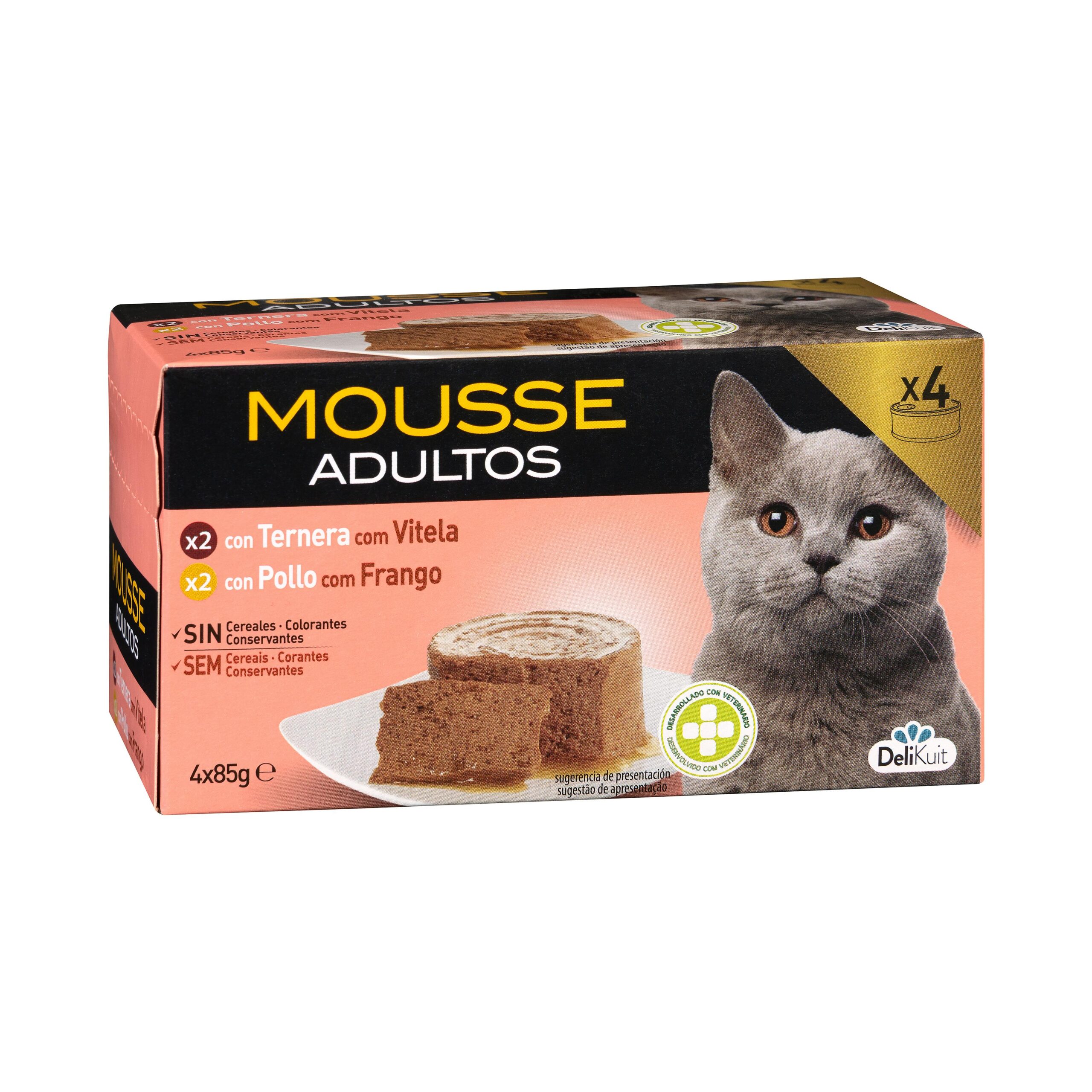 Mousse con ternera y pollo gato adulto Delikuit