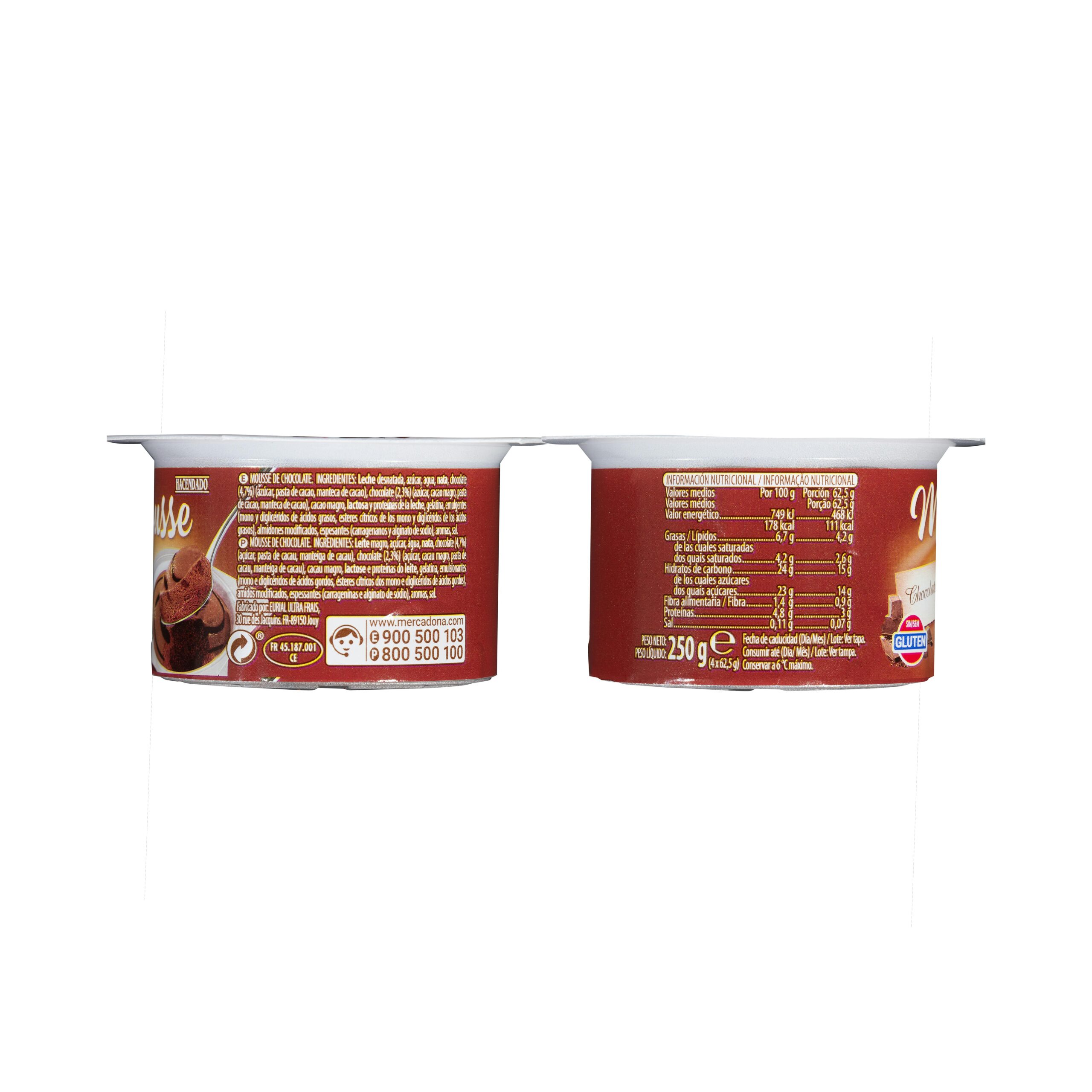 Etiqueta Mousse de chocolate Hacendado