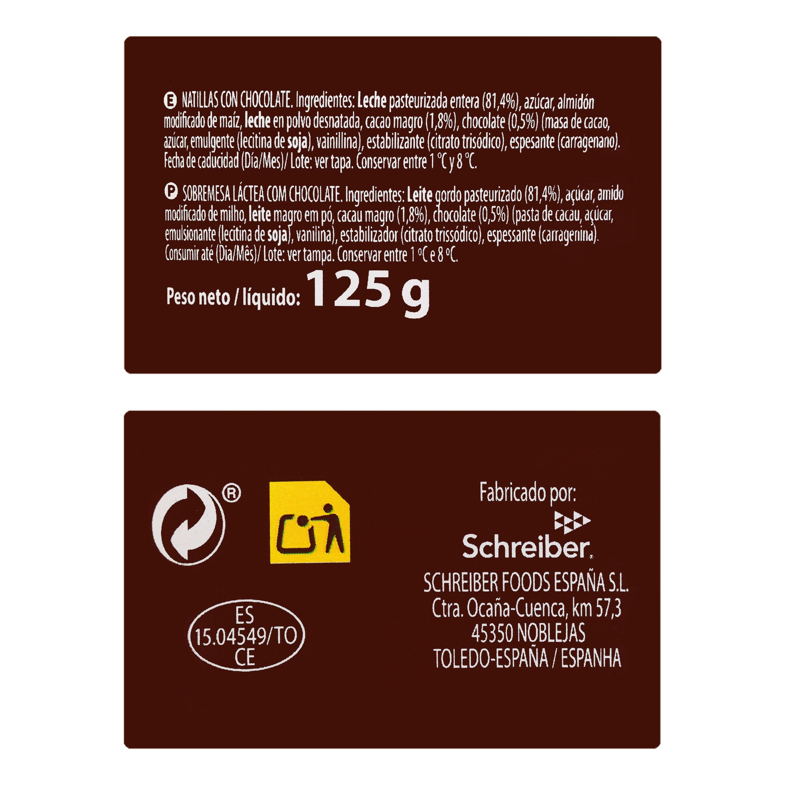 Etiqueta Natillas de chocolate con leche Hacendado
