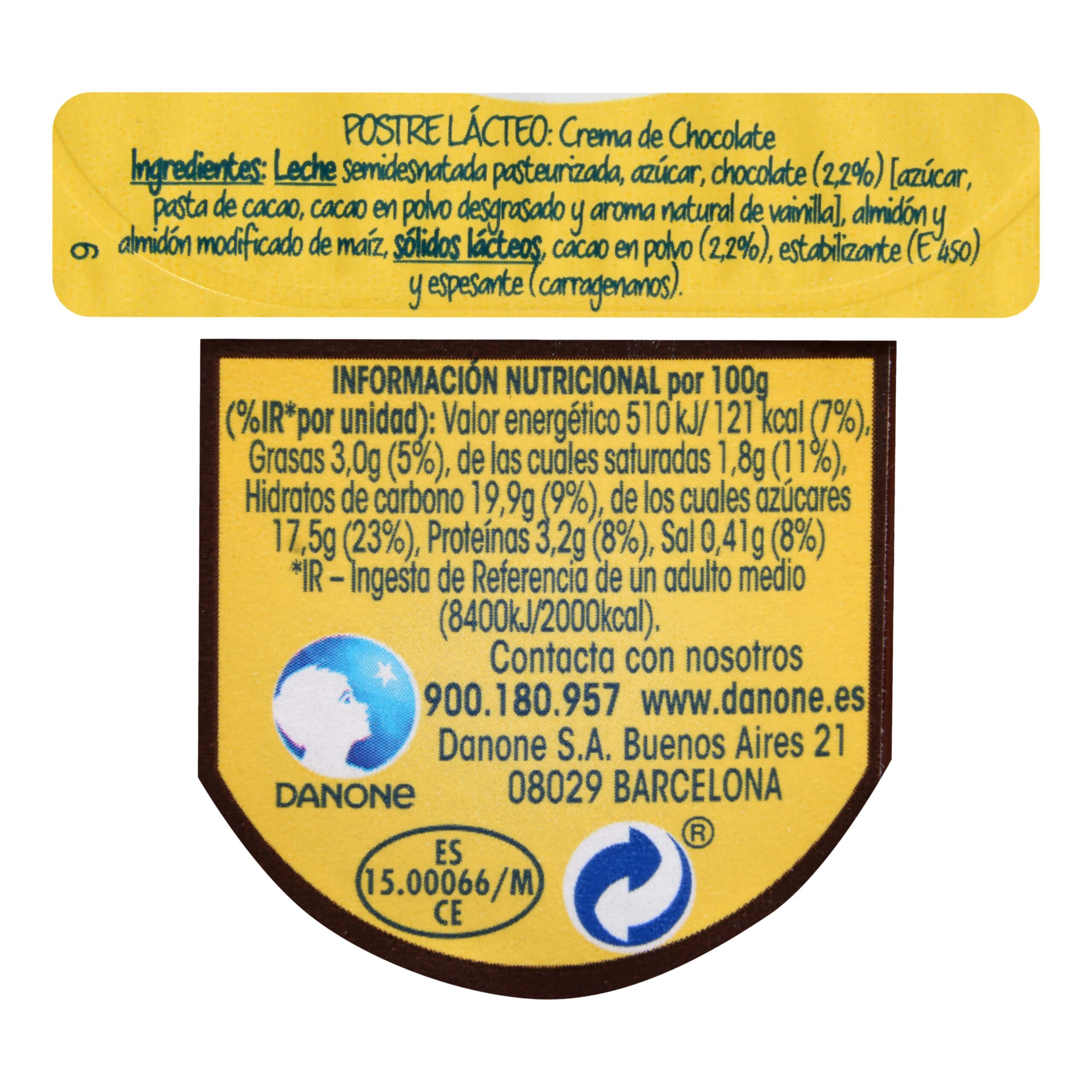 Etiqueta Natillas de chocolate Danet Danone