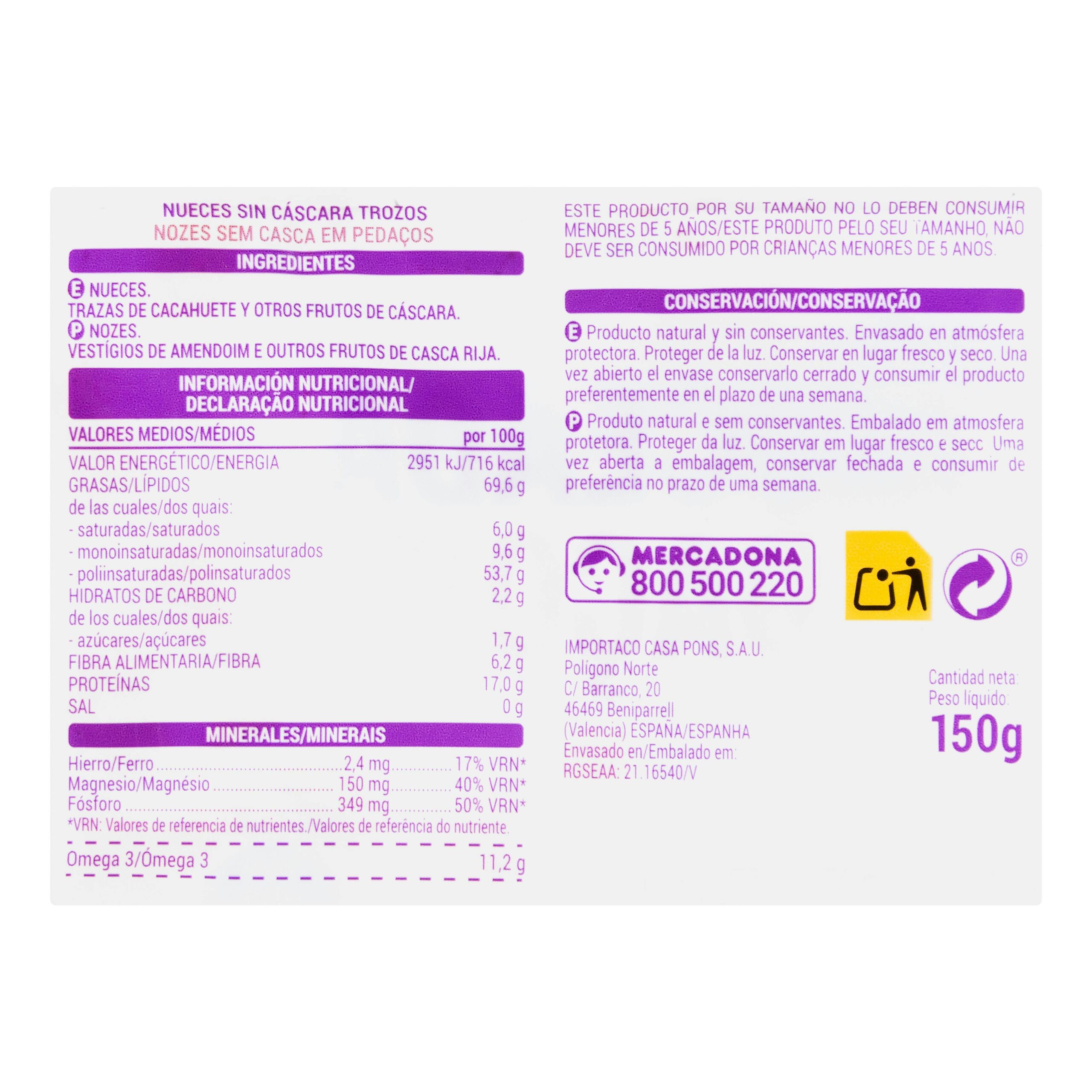 Etiqueta Nuez natural troceada Hacendado
