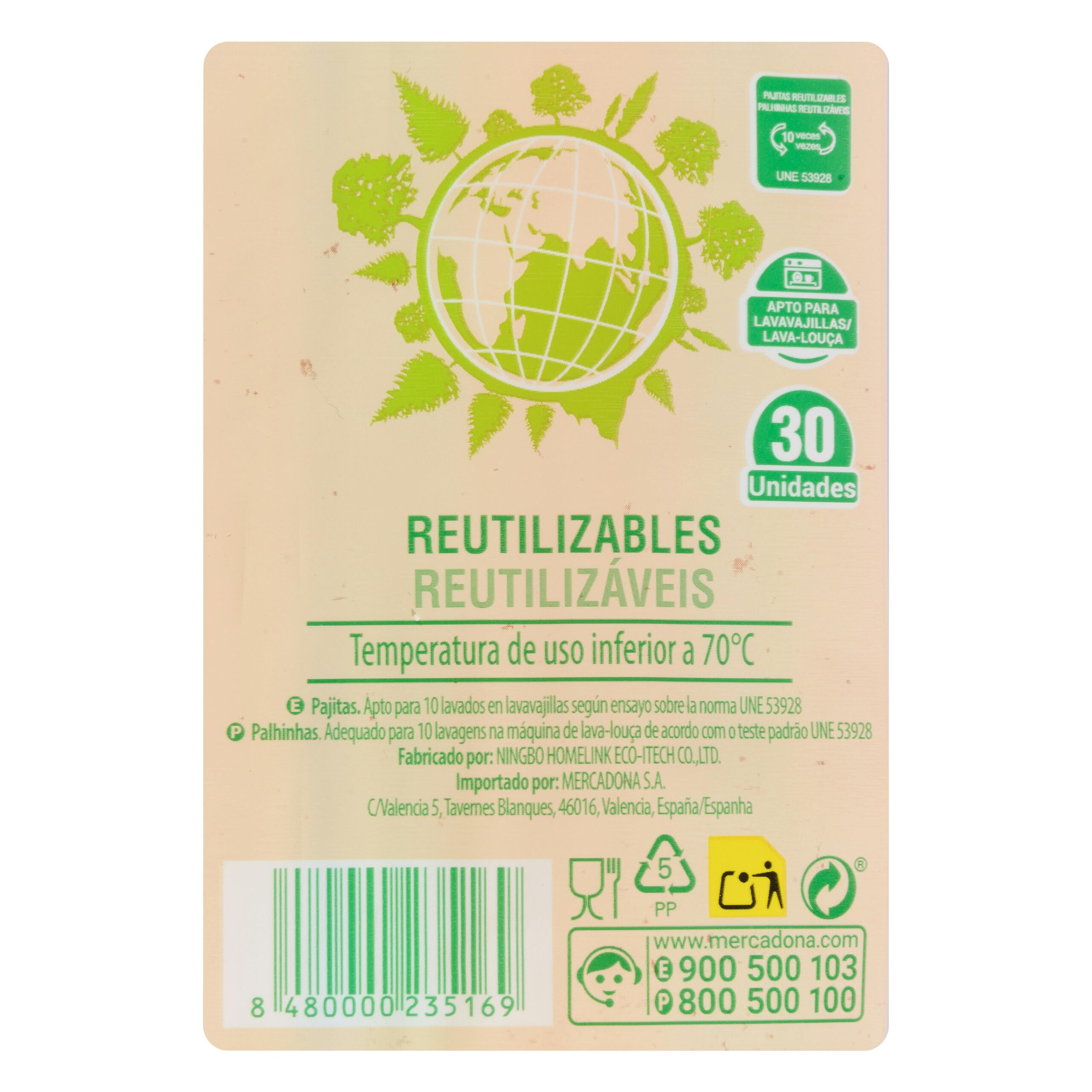 Etiqueta Pajitas rectas reutilizables