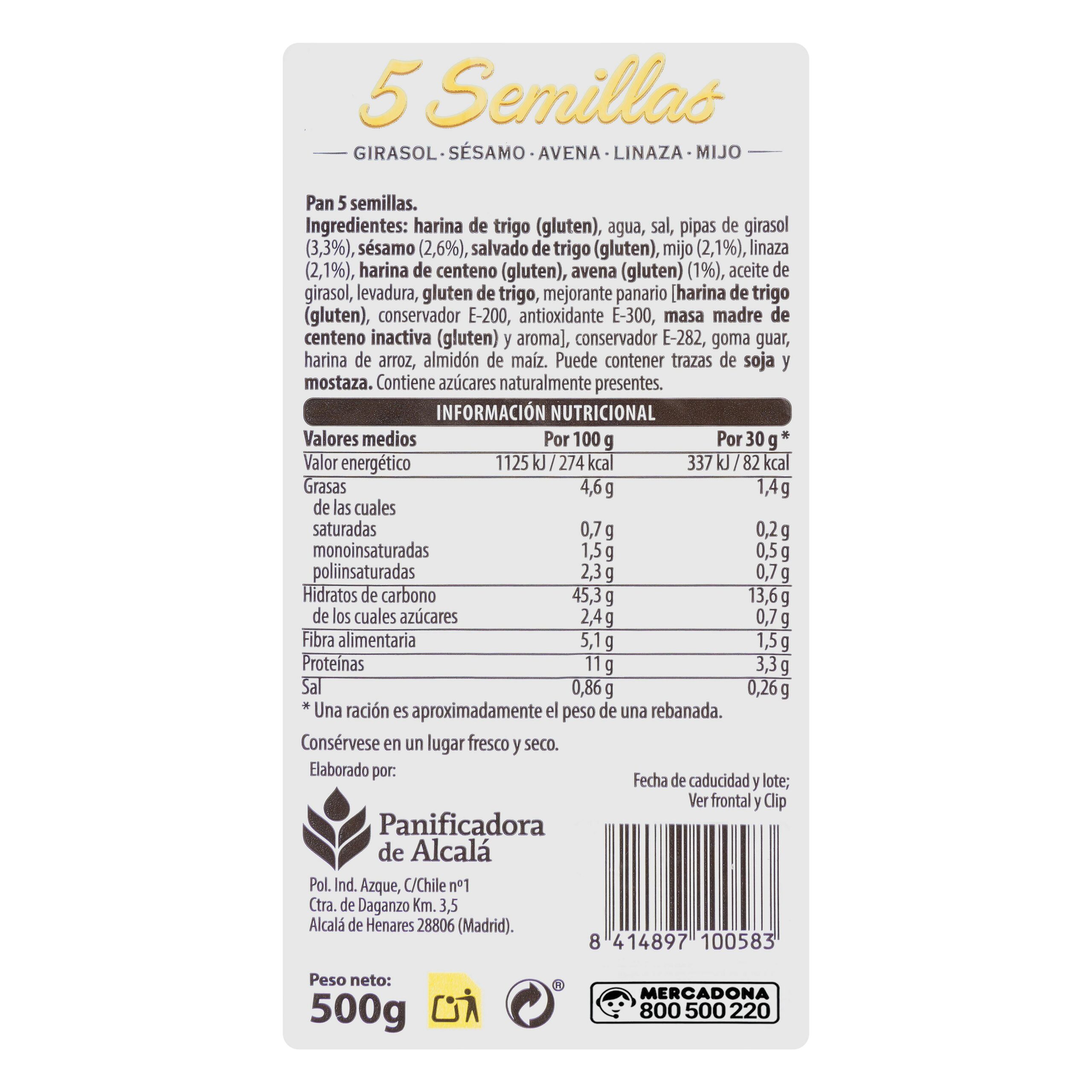 Etiqueta Pan 5 semillas cortado