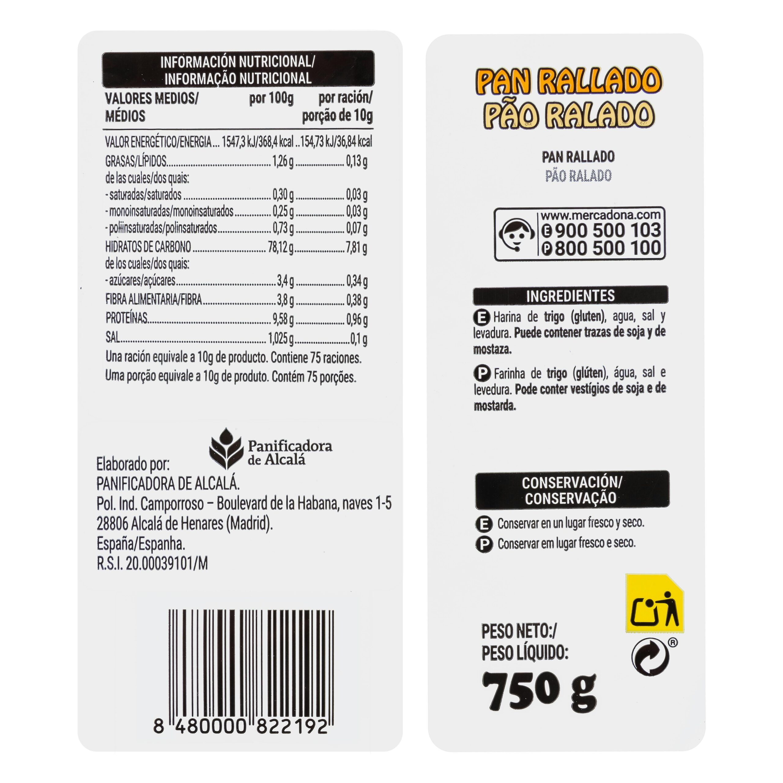 Etiqueta Pan rallado Hacendado