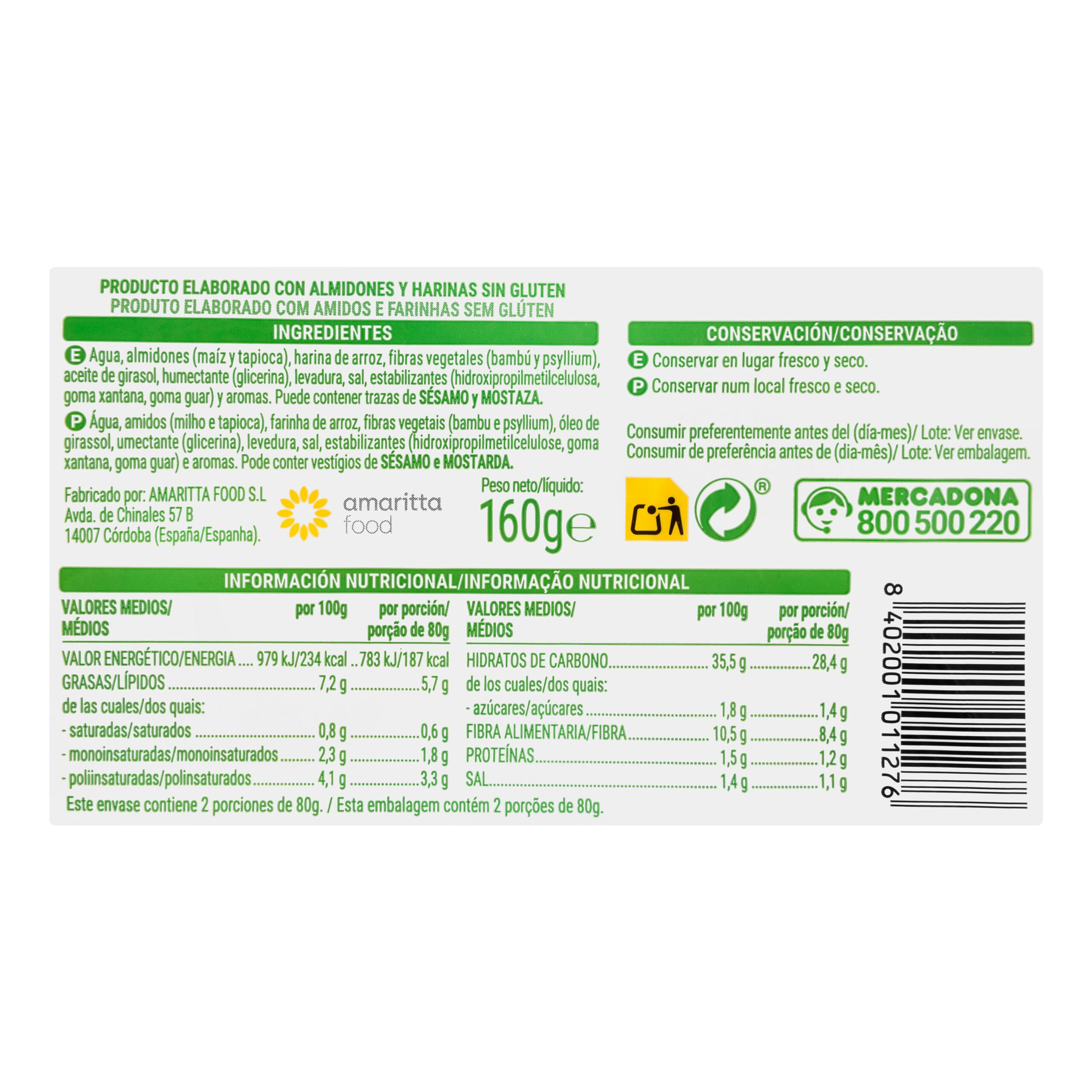 Etiqueta Pan redondo sin gluten Hacendado
