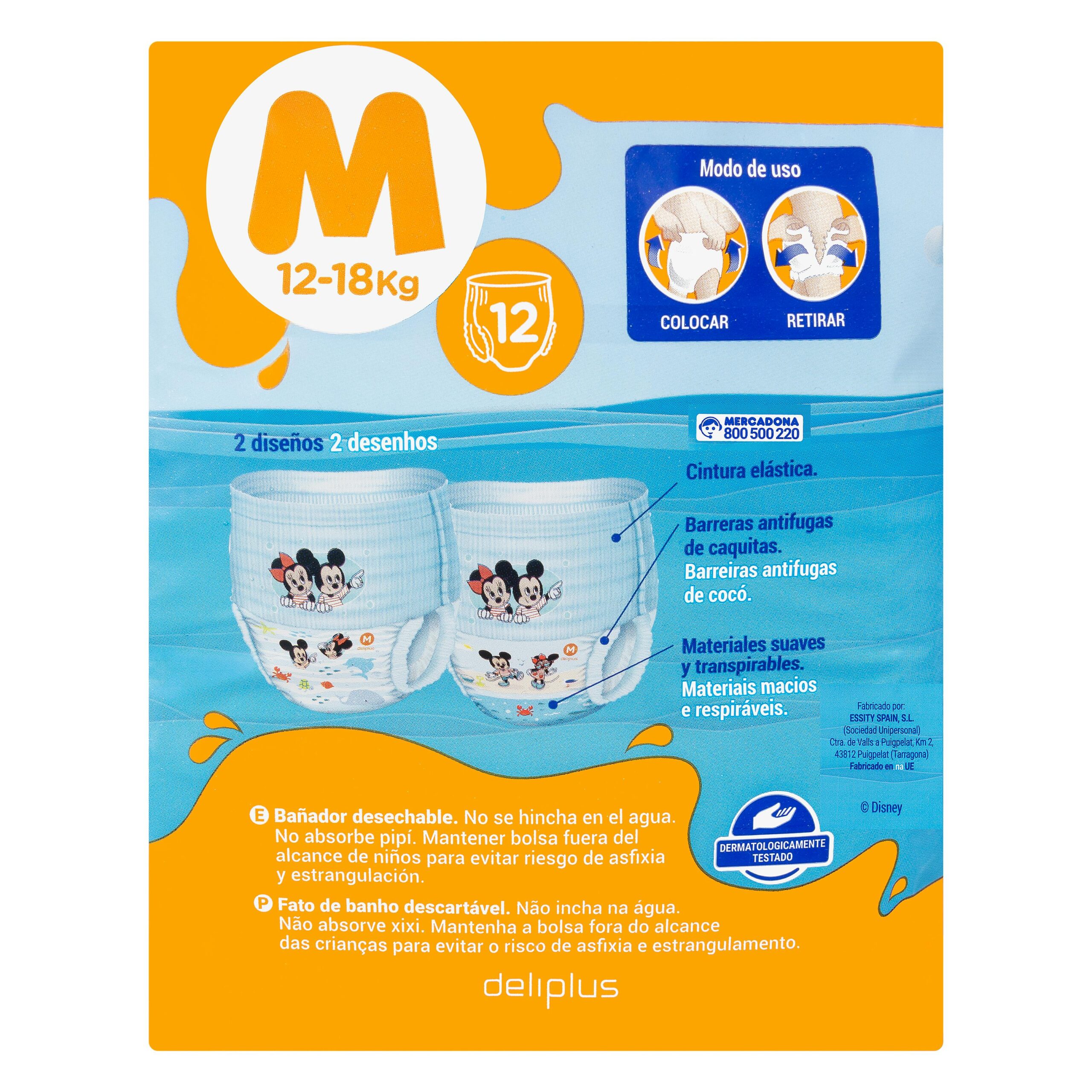 Etiqueta Pañal bañador desechable talla M Deliplus de 12-18 kg