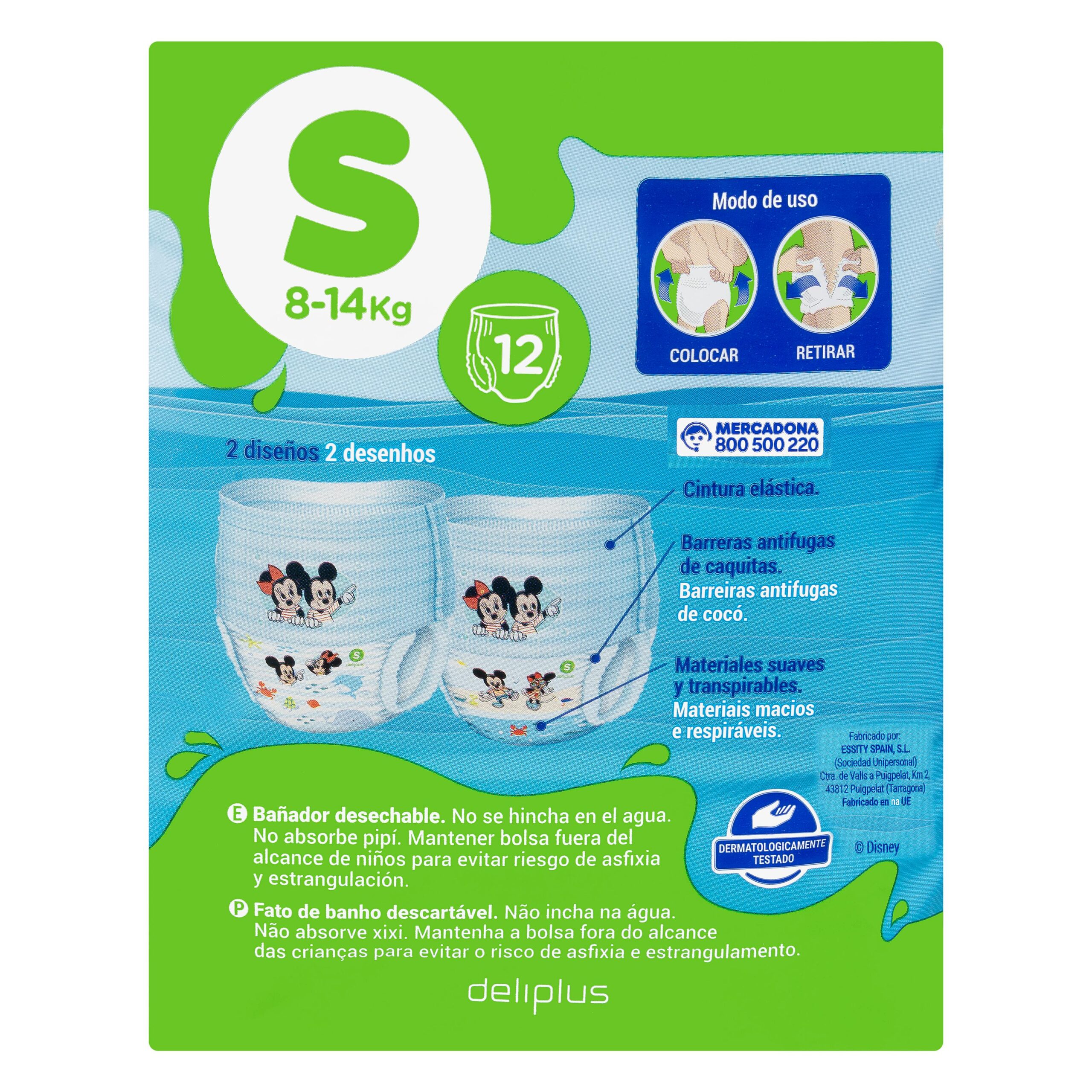 Etiqueta Pañal bañador desechable talla S Deliplus de 8-14 kg