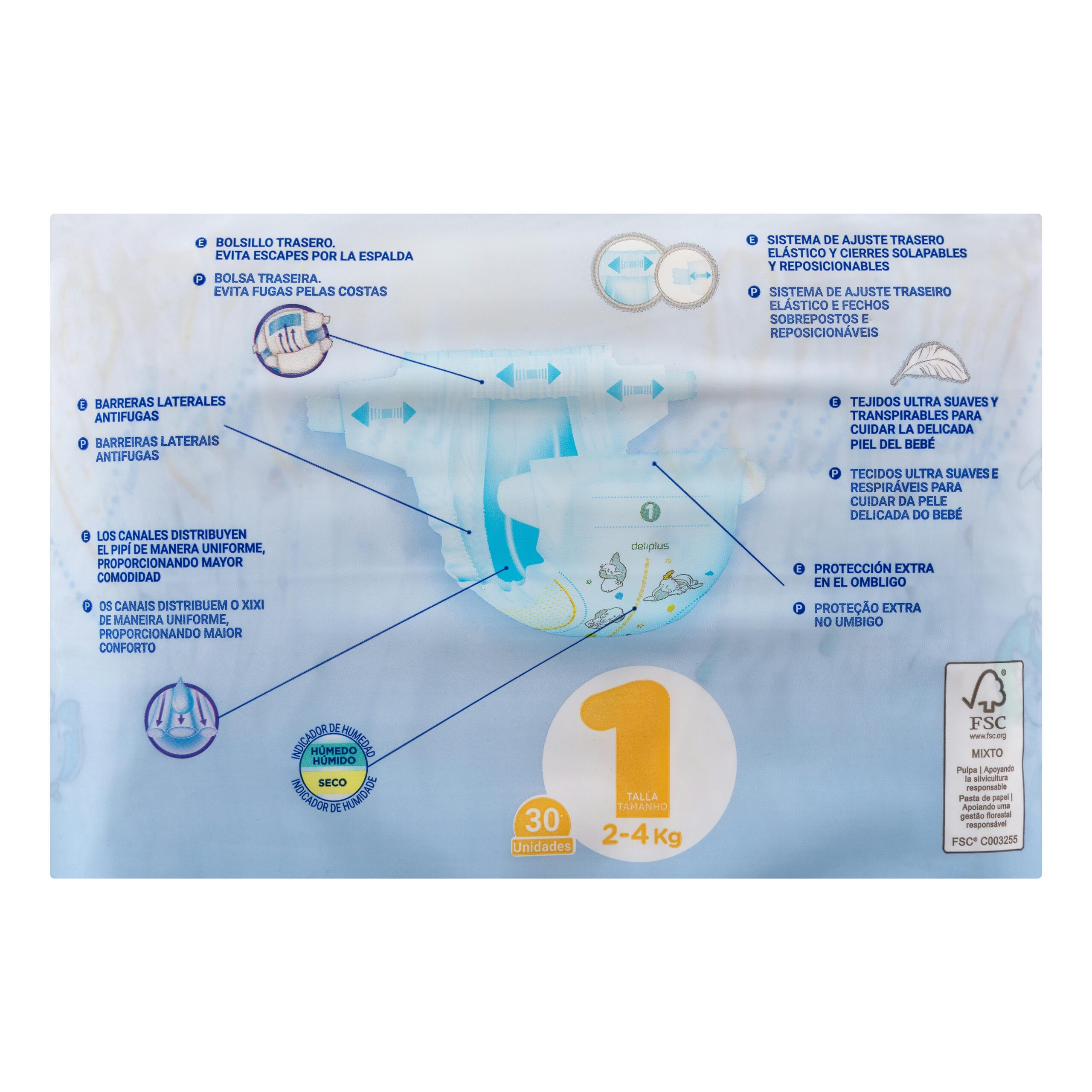 Etiqueta Pañales bebé talla 1 de 2-4 kg Deliplus
