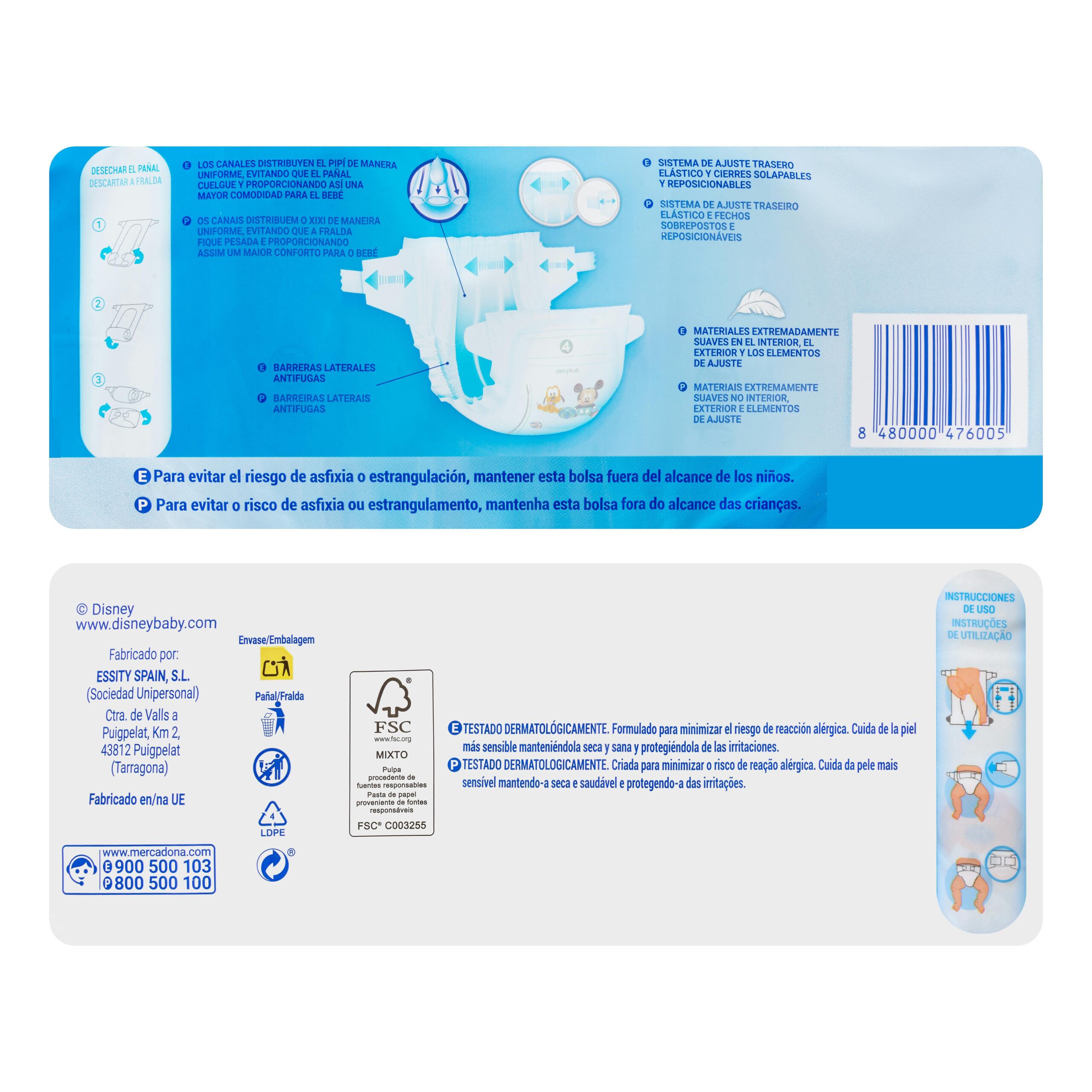 Etiqueta Pañales bebé talla 4 de 9-15 kg Deliplus