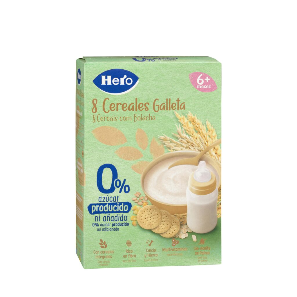 Papilla 8 cereales con galleta Hero baby +6 meses 0% azúcares añadidos