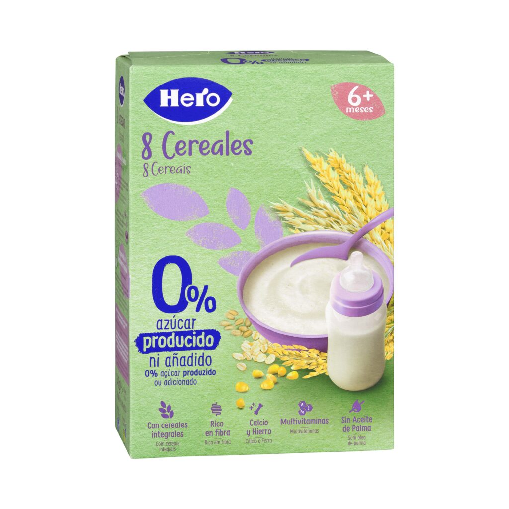 Papilla 8 cereales Hero baby +6 meses 0% azúcares añadidos