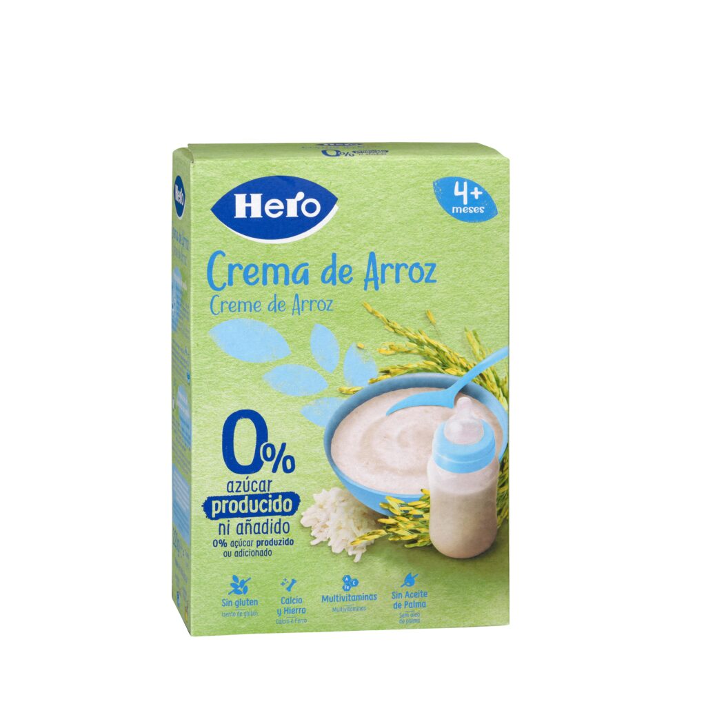 Papilla sin gluten crema de arroz Hero baby +4 meses 0% azúcares añadidos