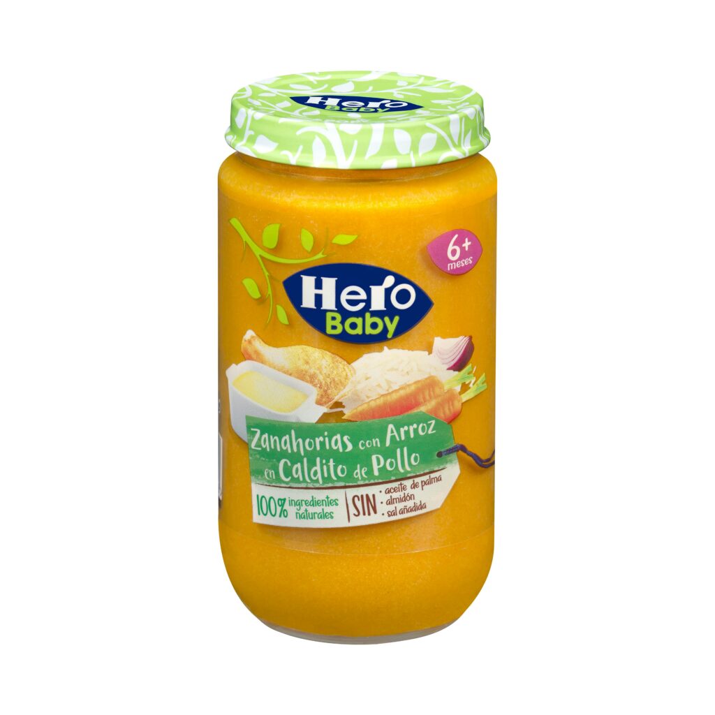 Papilla zanahorias con arroz en caldito de pollo Hero baby +6 meses