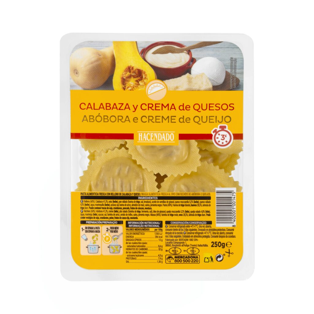 Pasta fresca medialunas calabaza y crema de quesos Hacendado