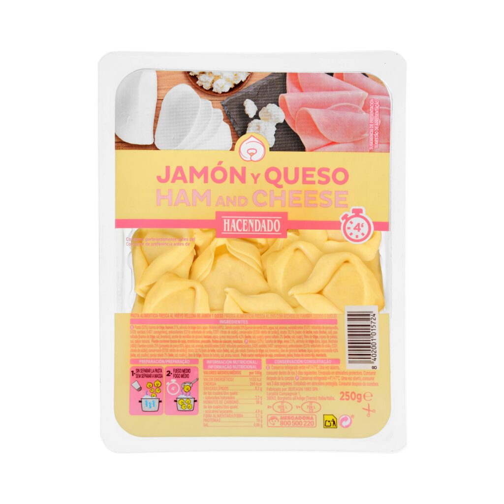 Pasta fresca tortellini jamón y queso Hacendado