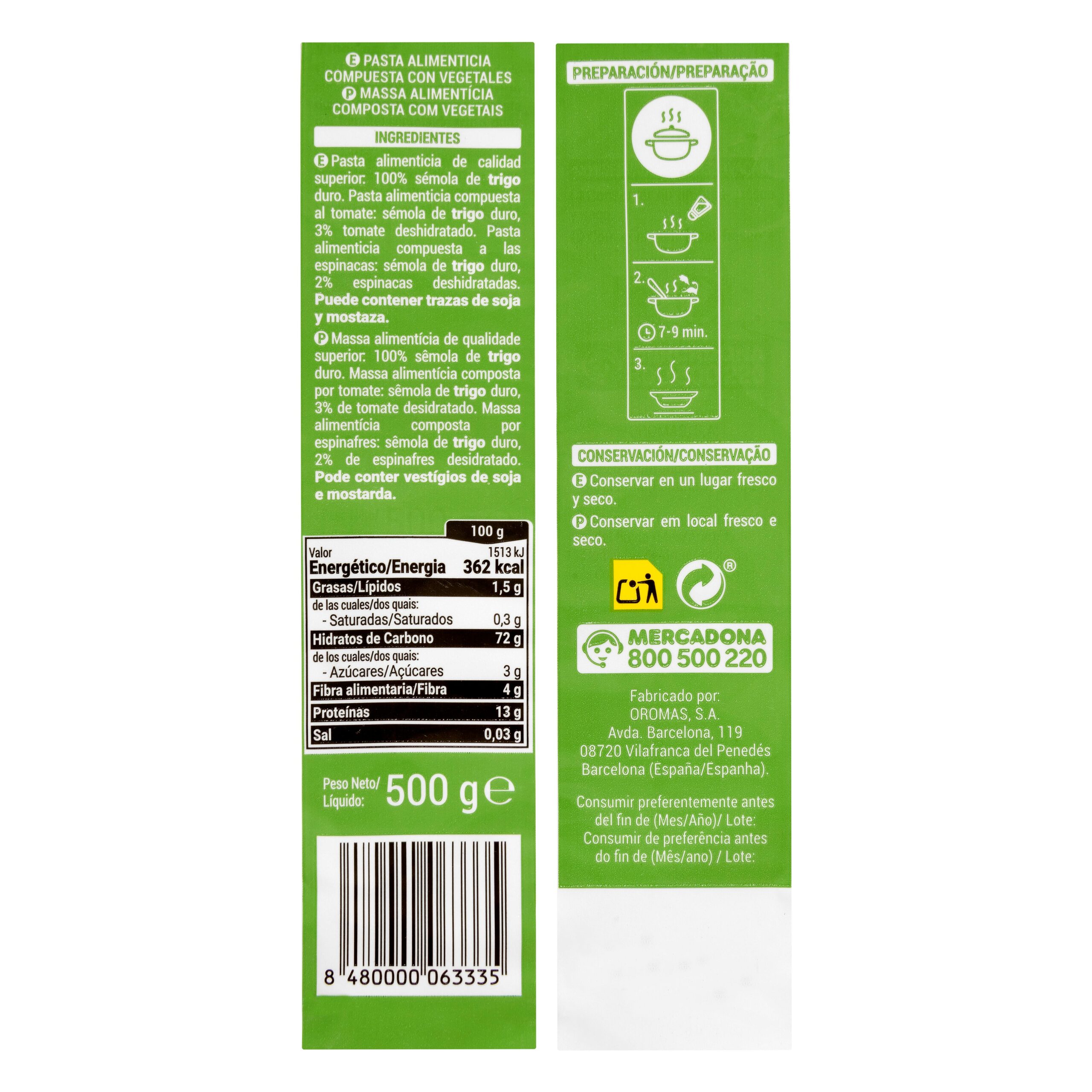 Etiqueta Pasta infantil con vegetales Hacendado para sopa