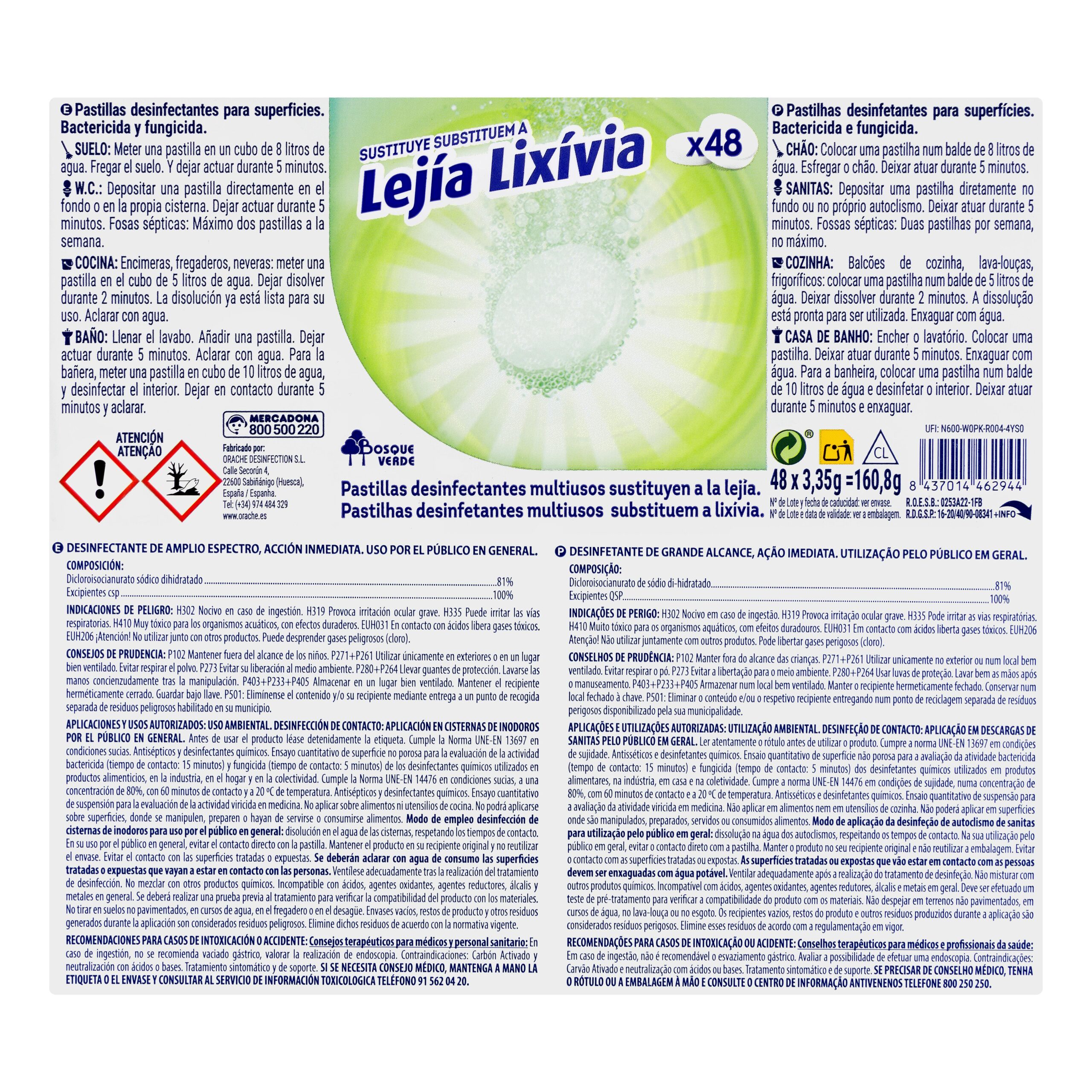 Etiqueta Pastillas desinfectantes multiusos Orache