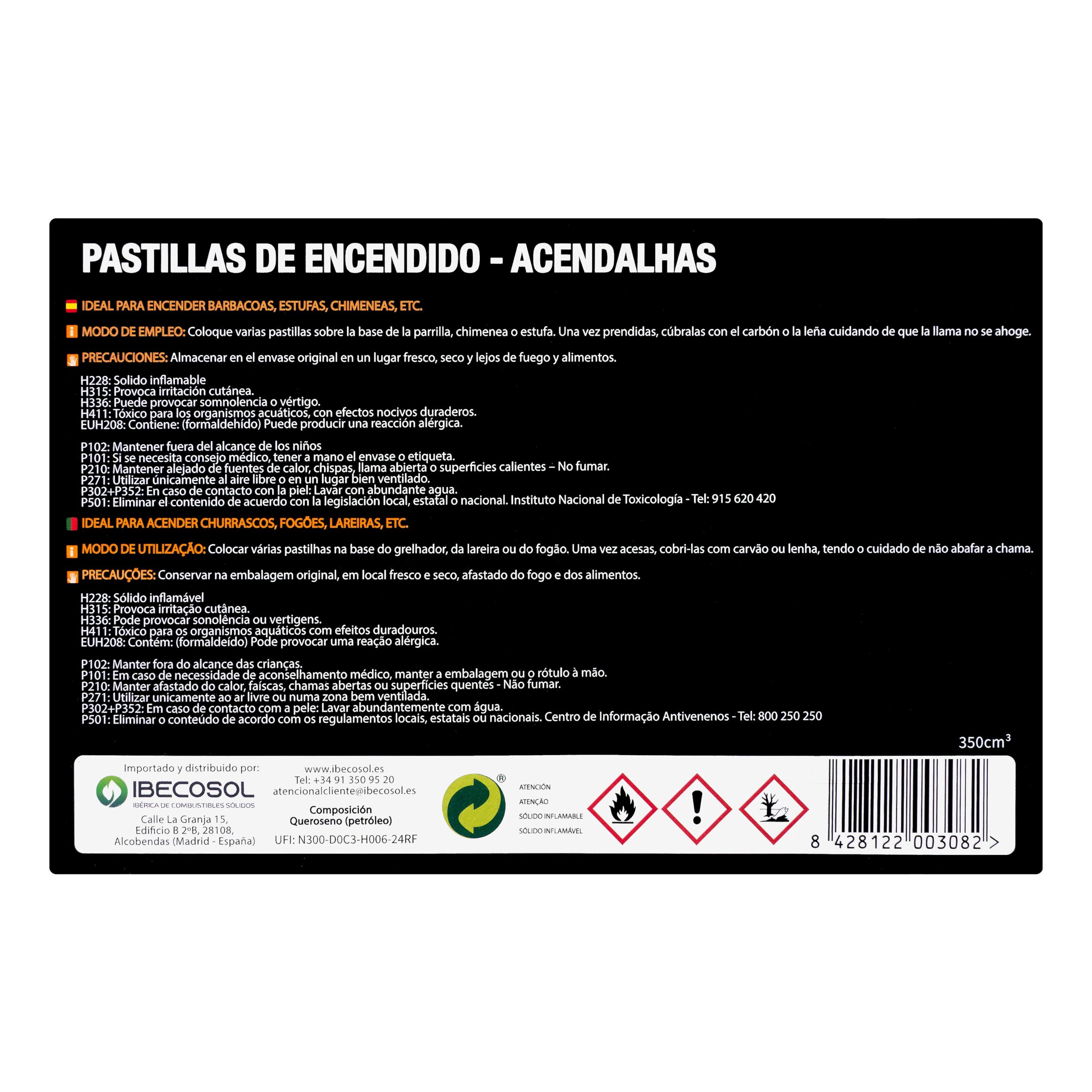Etiqueta Pastillas enciende fuegos Encendido