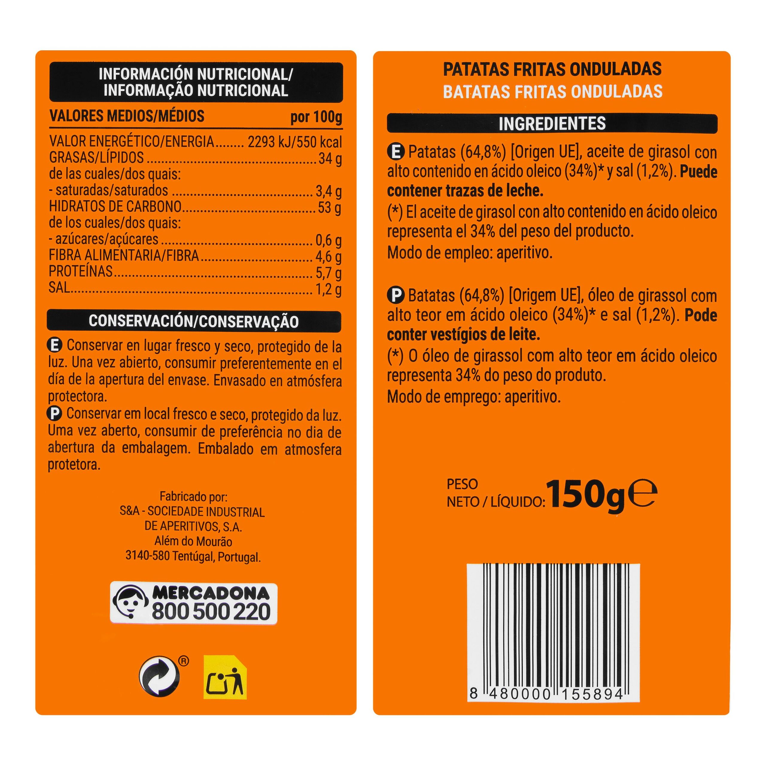 Etiqueta Patatas fritas corte ondulado Hacendado