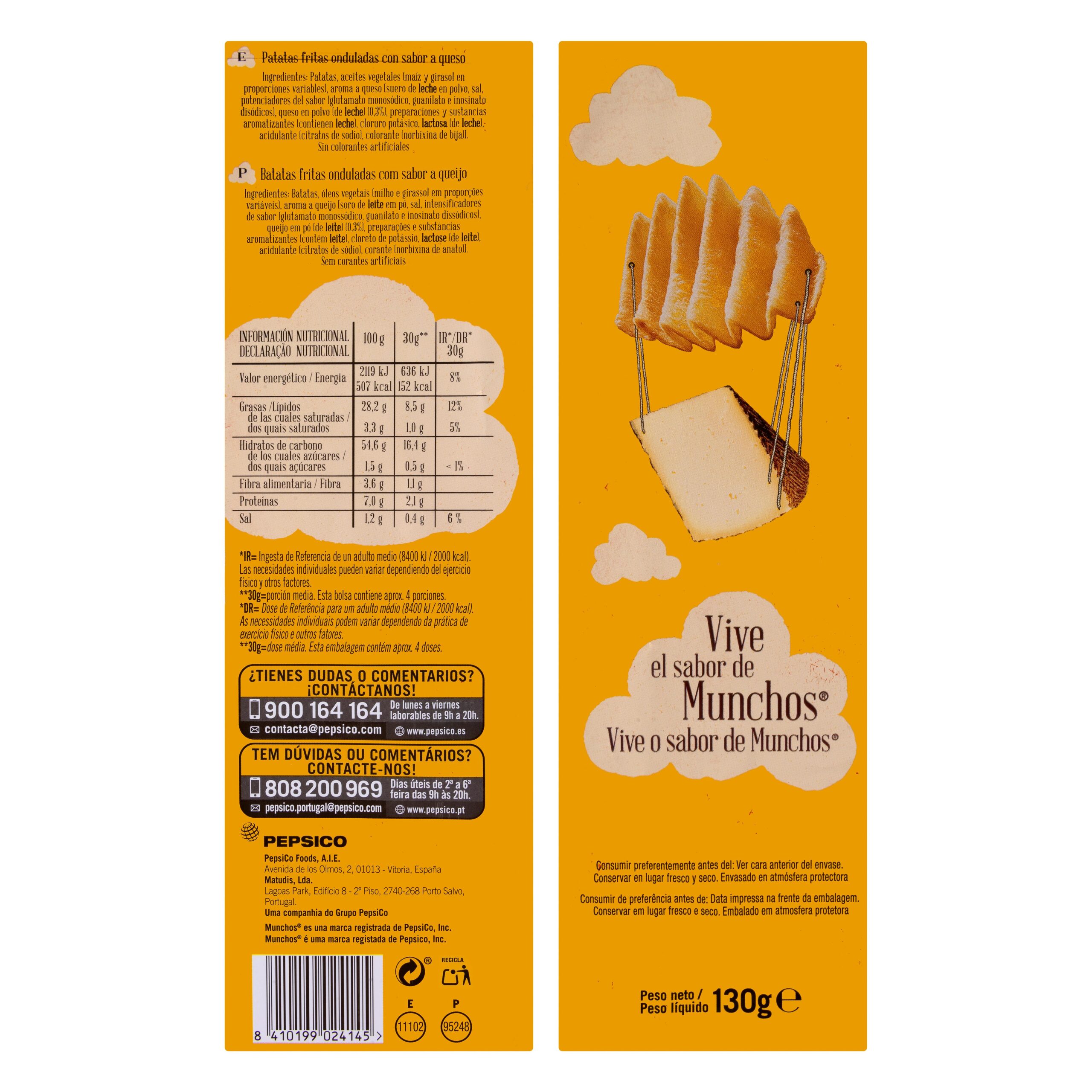 Etiqueta Patatas fritas onduladas Munchos sabor queso