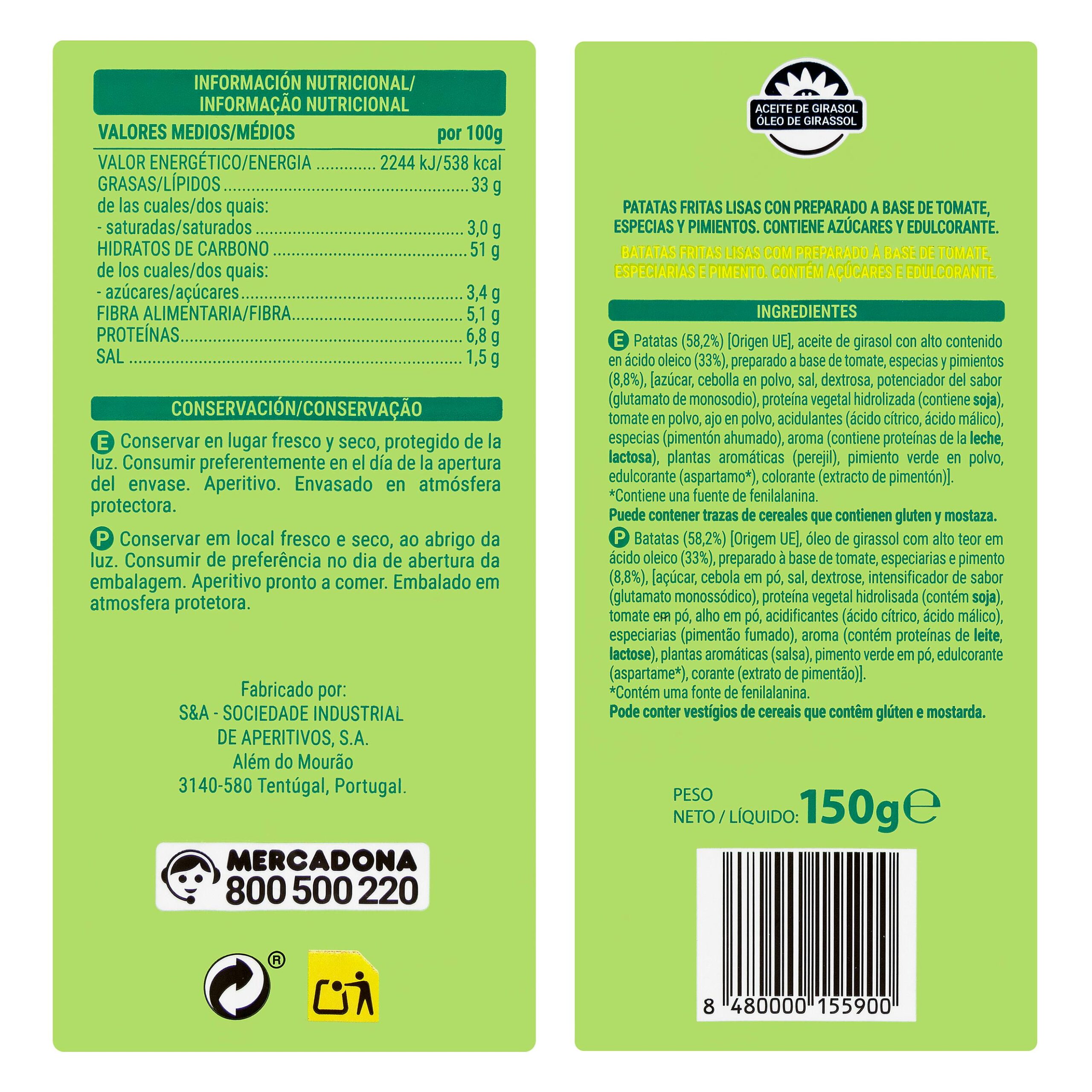Etiqueta Patatas fritas sabor campestre Hacendado