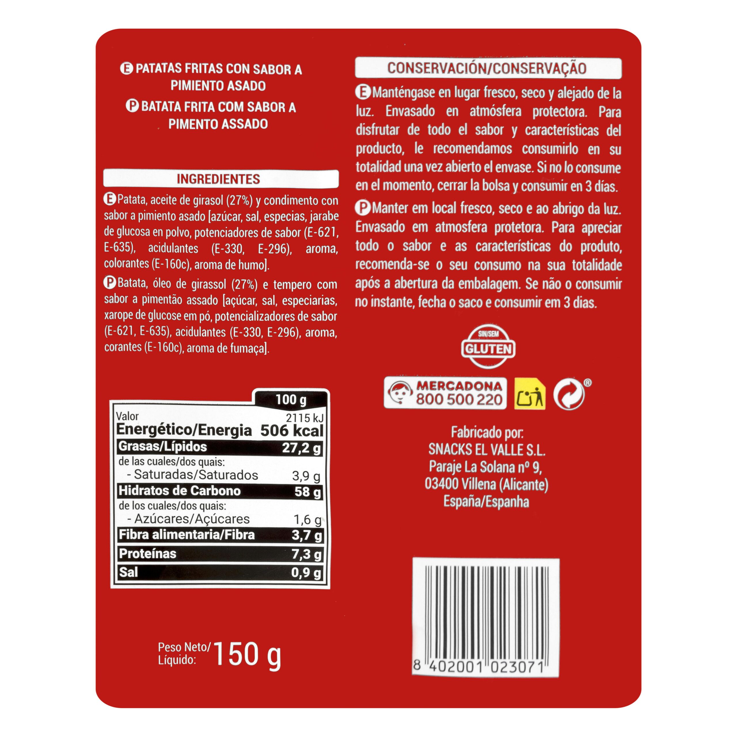 Etiqueta Patatas fritas sabor pimiento asado Hacendado