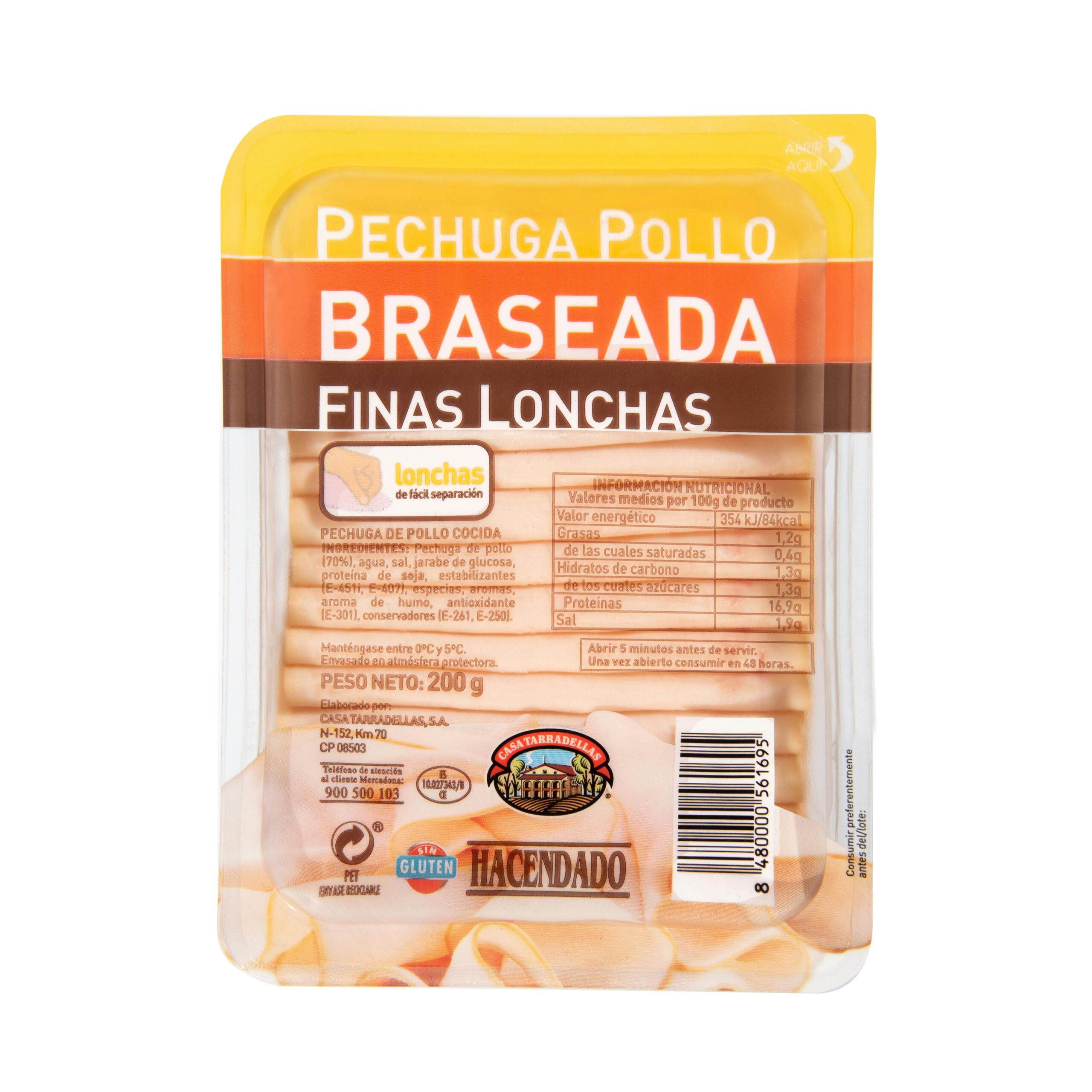 Pechuga de pollo braseada Hacendado finas lonchas Mercadona