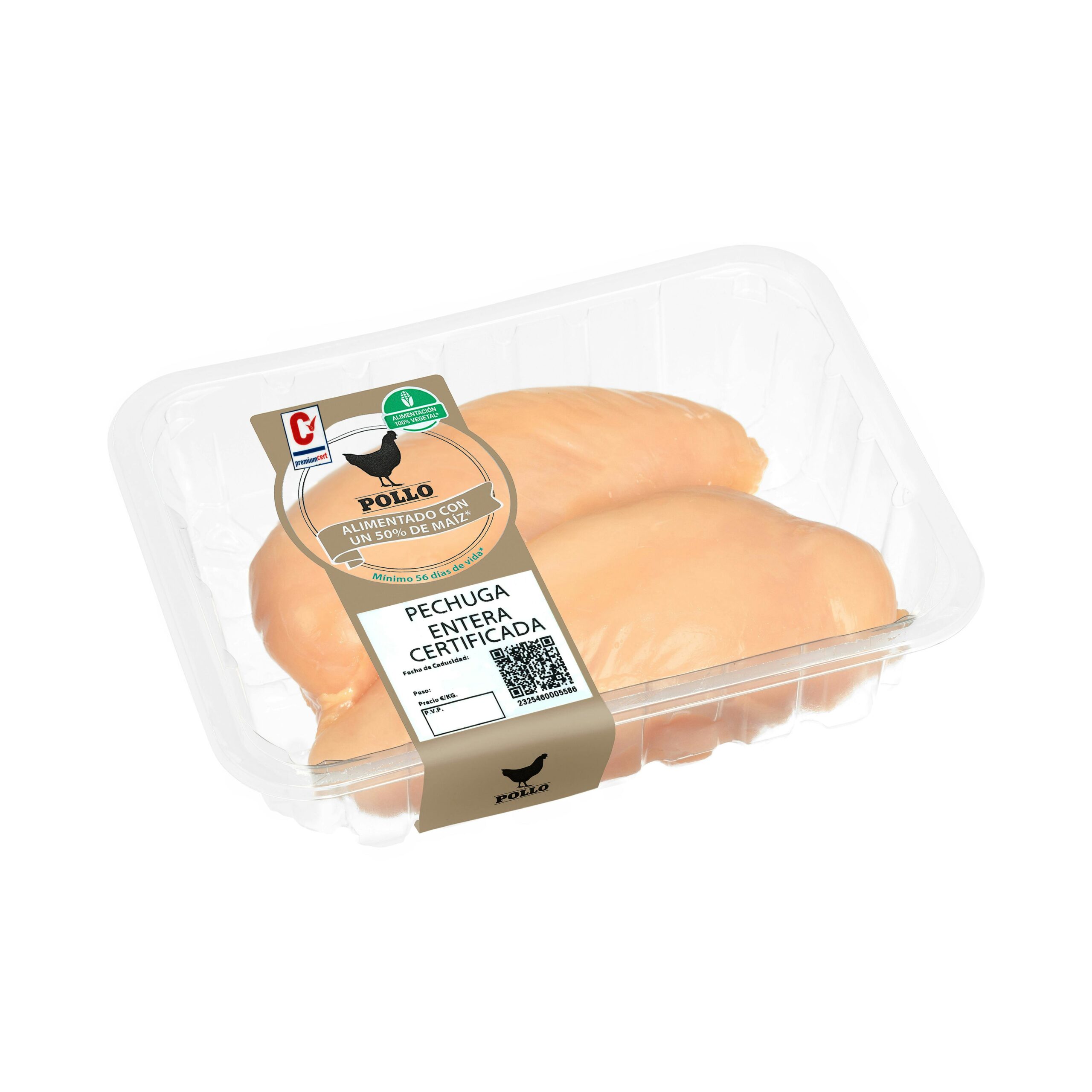 Pechugas enteras de pollo certificado alimentado con un 50% de maíz Mercadona