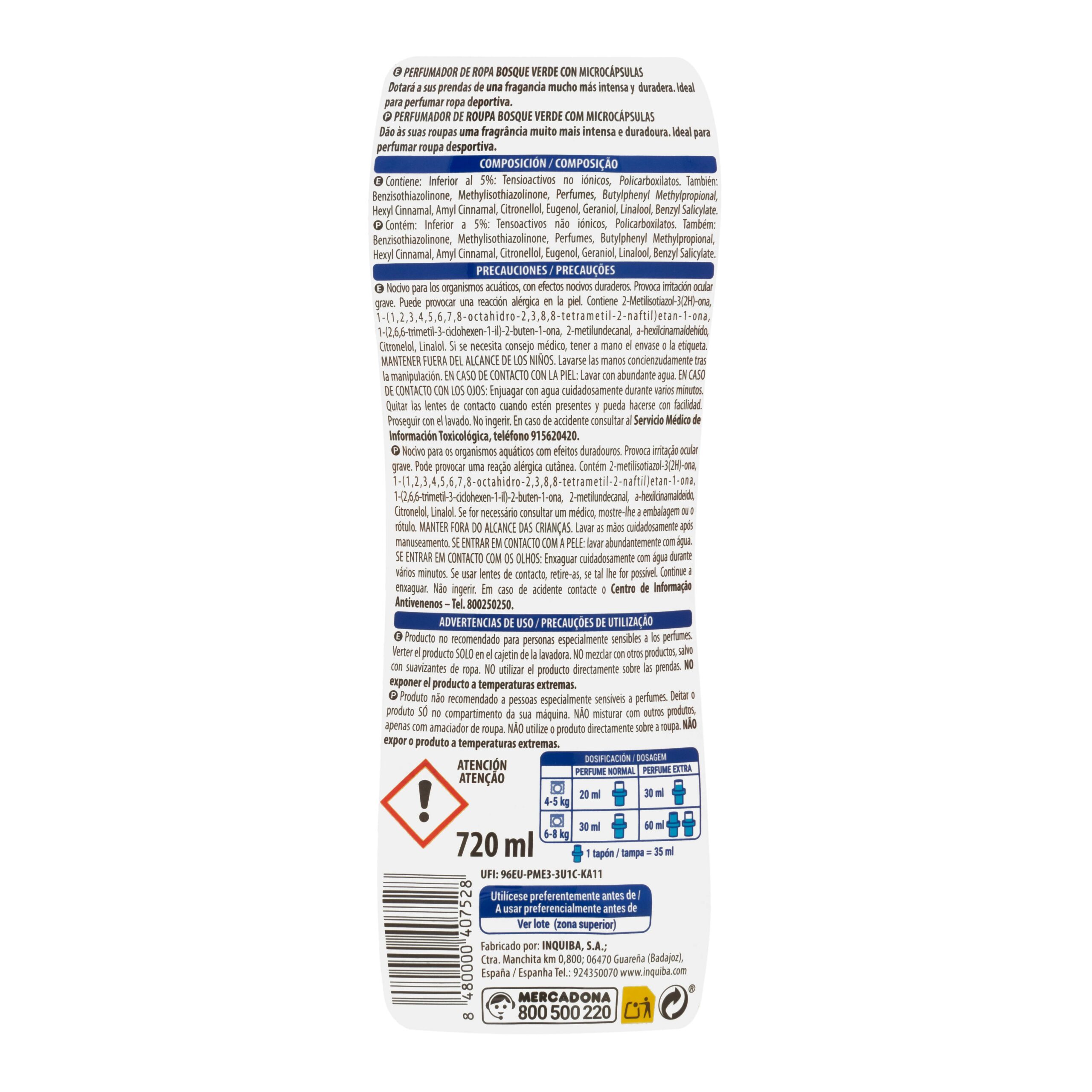 Etiqueta Perfumador ropa Bosque Verde intensificador de fragancia