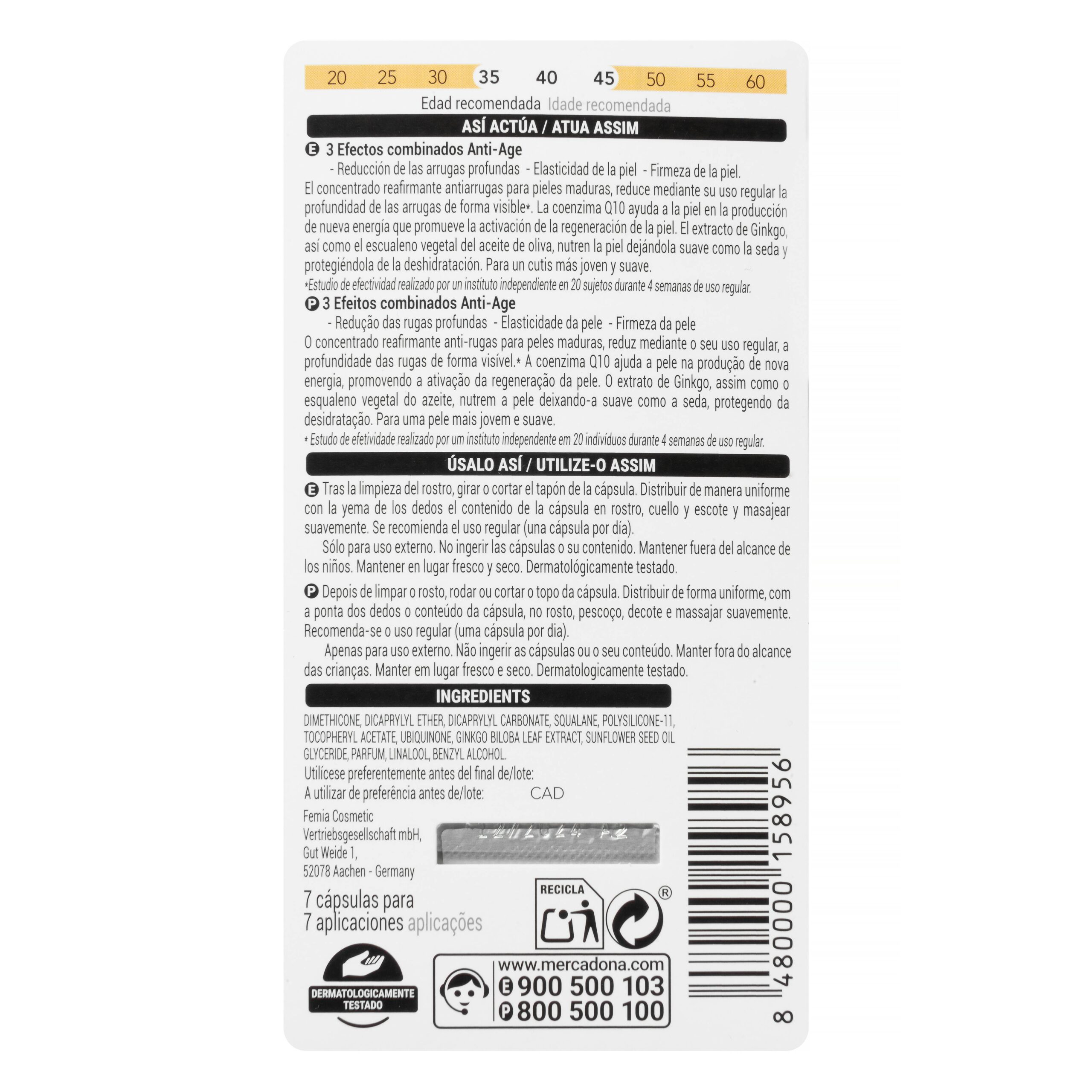 Etiqueta Perlas faciales Q10 Khanya concentrado reafirmante antiarrugas