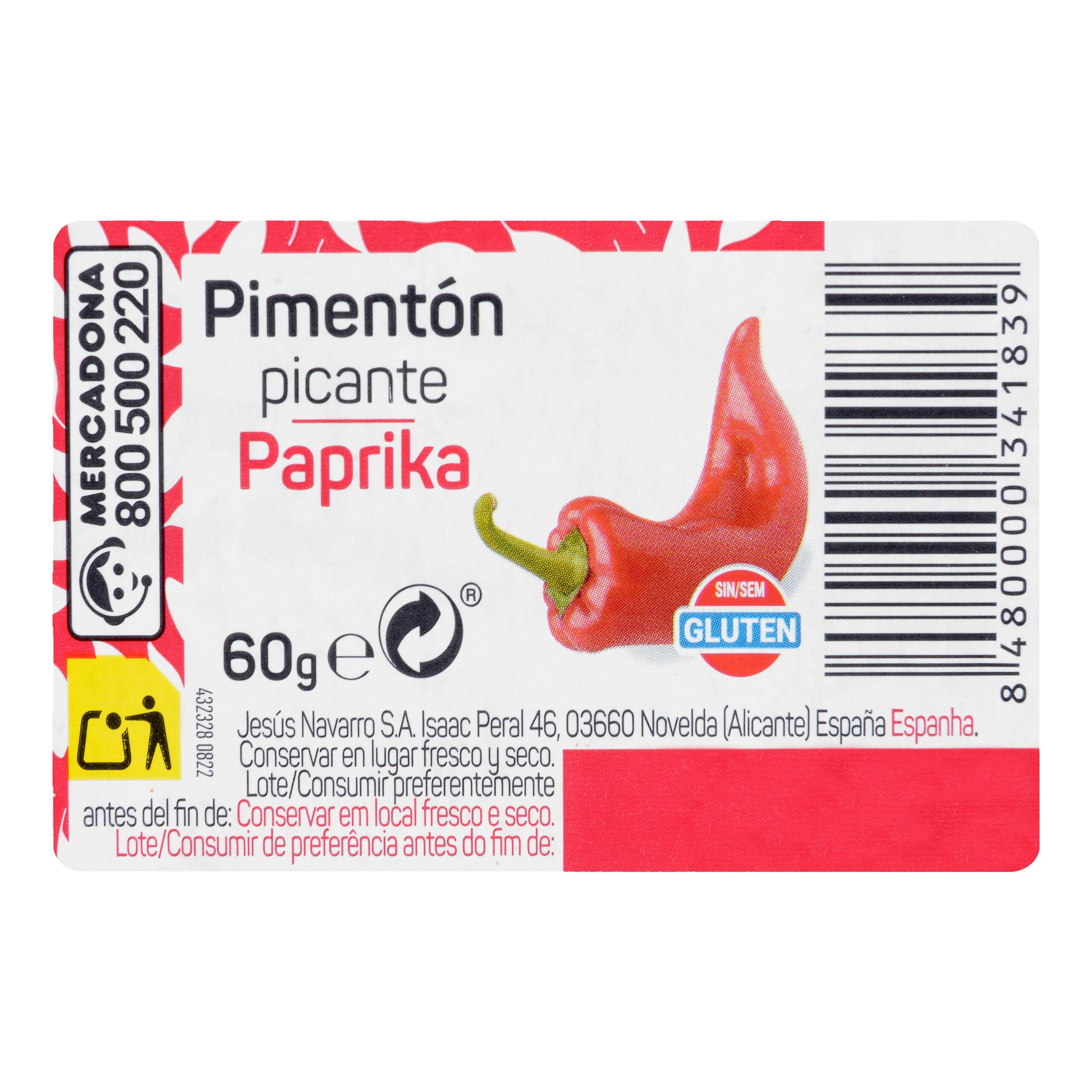 Etiqueta Pimentón picante Hacendado
