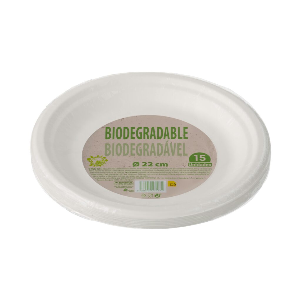 Plato llano biodegradable Bosque Verde 22 cm