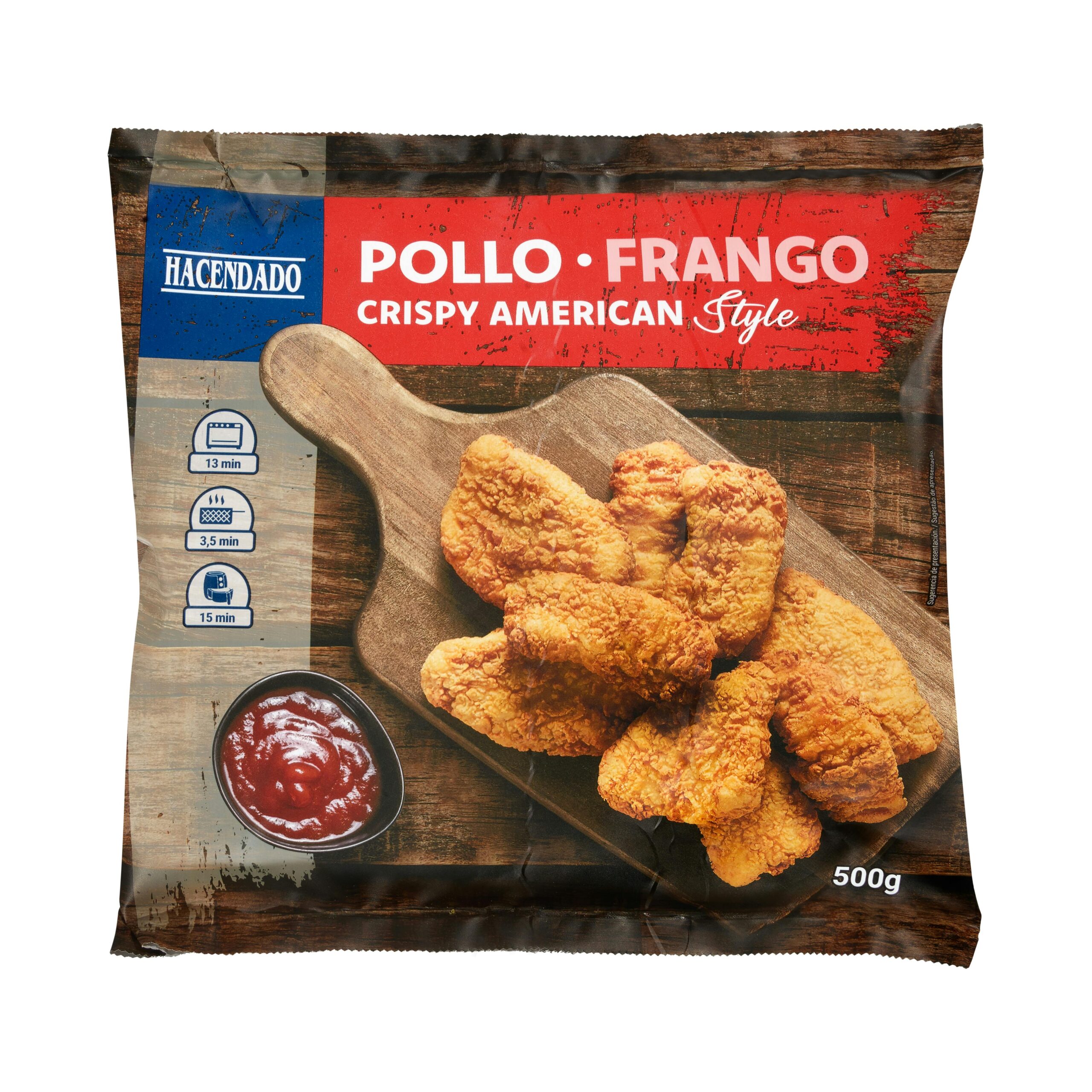 Pollo marinado rebozado Crispy American Style Hacendado ultracongeladas Mercadona