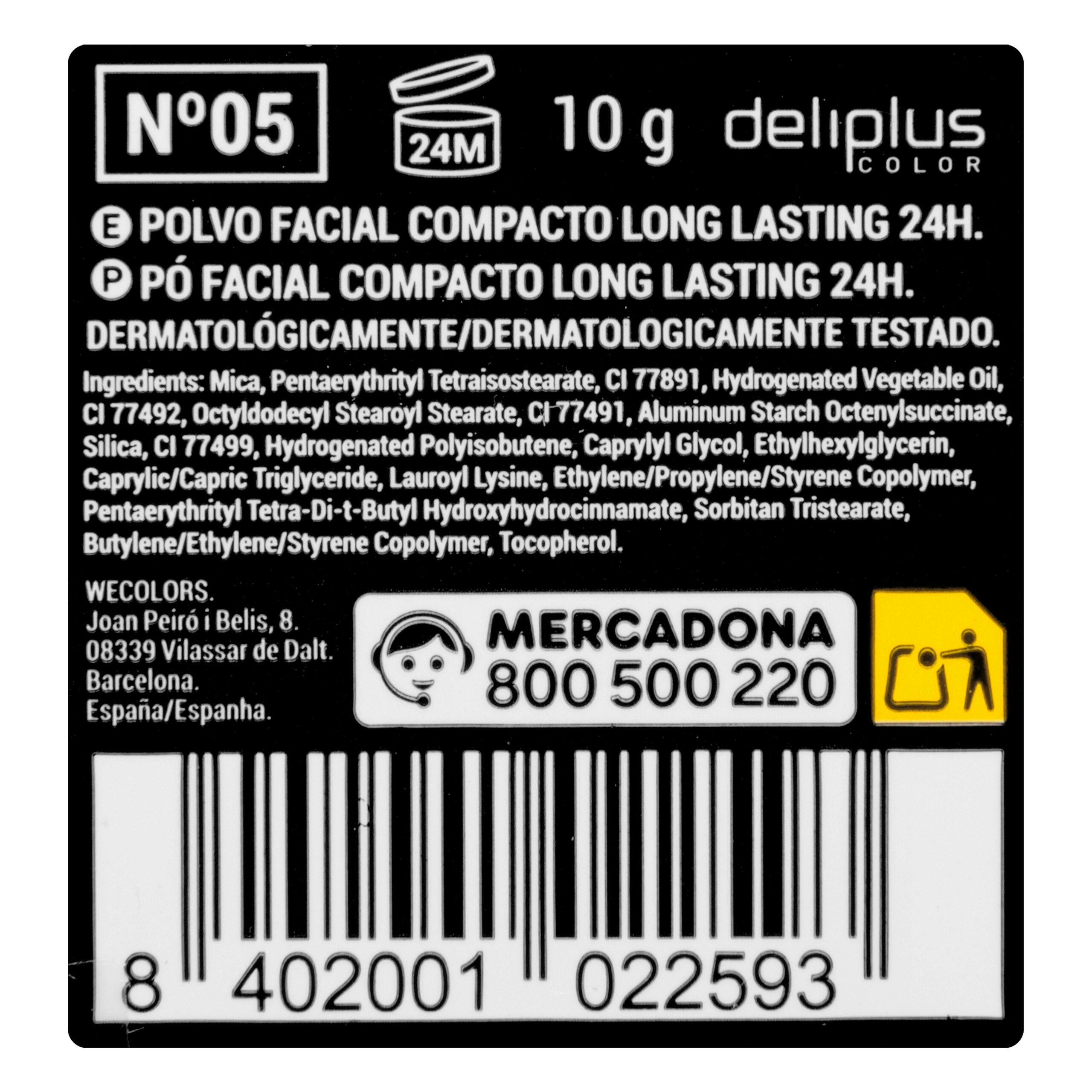 Etiqueta Polvo Compacto 24H Long Lasting Deliplus 05 bronceado