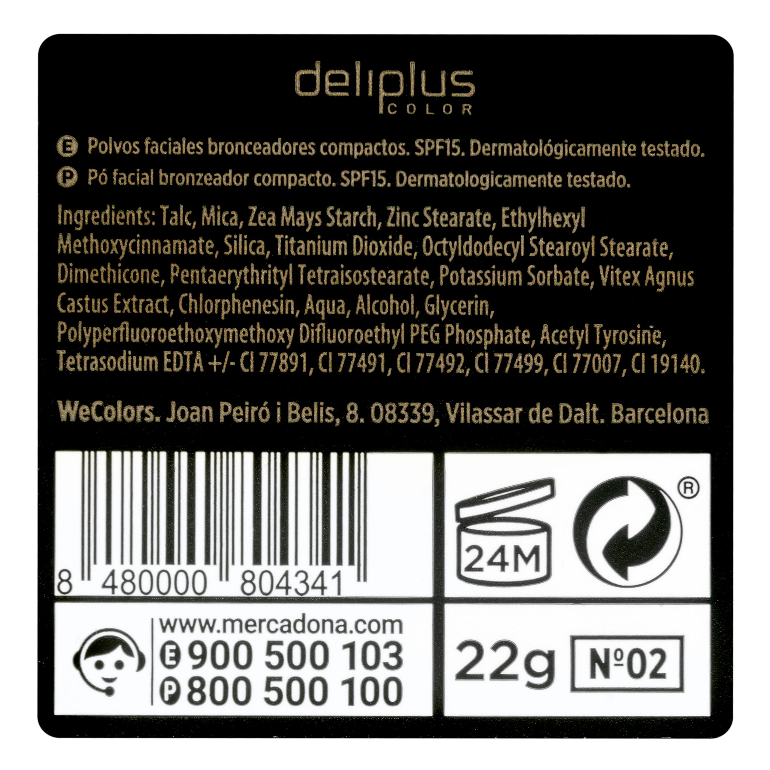 Etiqueta Polvo compacto Sol Deliplus oscuro FPS 15