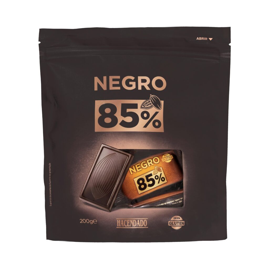 Porciones de Chocolate negro 85% cacao extrafino Hacendado