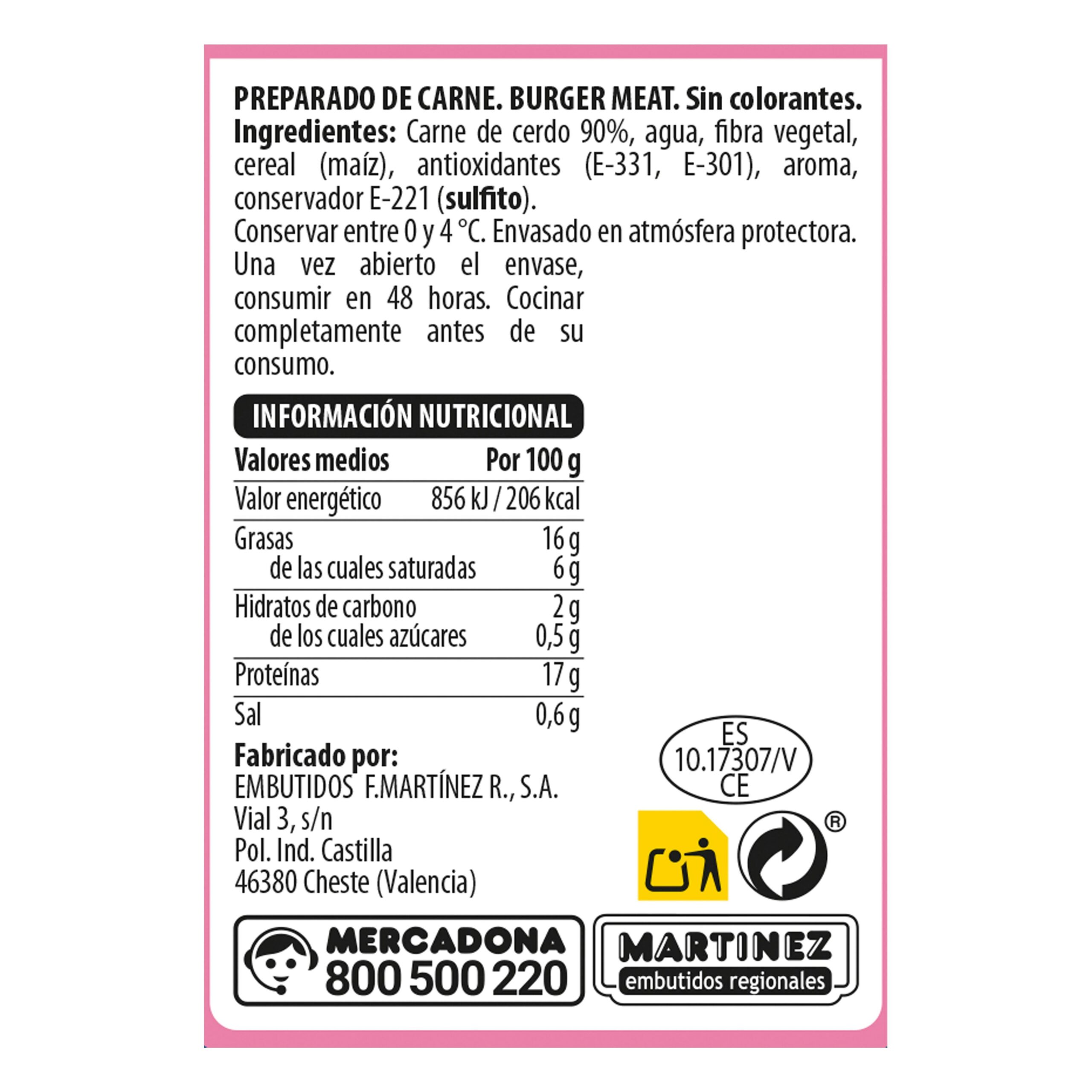 Etiqueta Preparado de carne picada cerdo