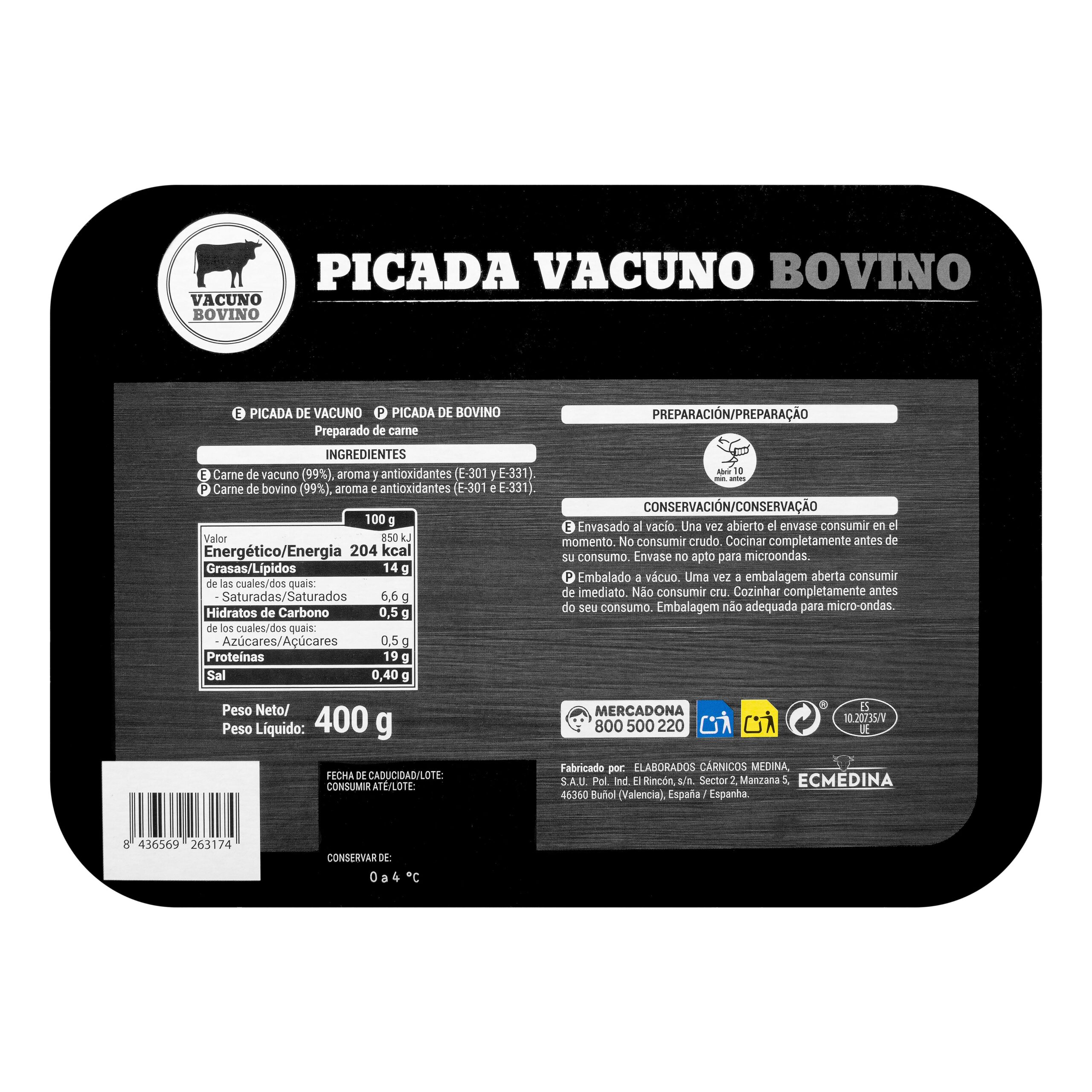 Etiqueta Preparado de carne picada vacuno