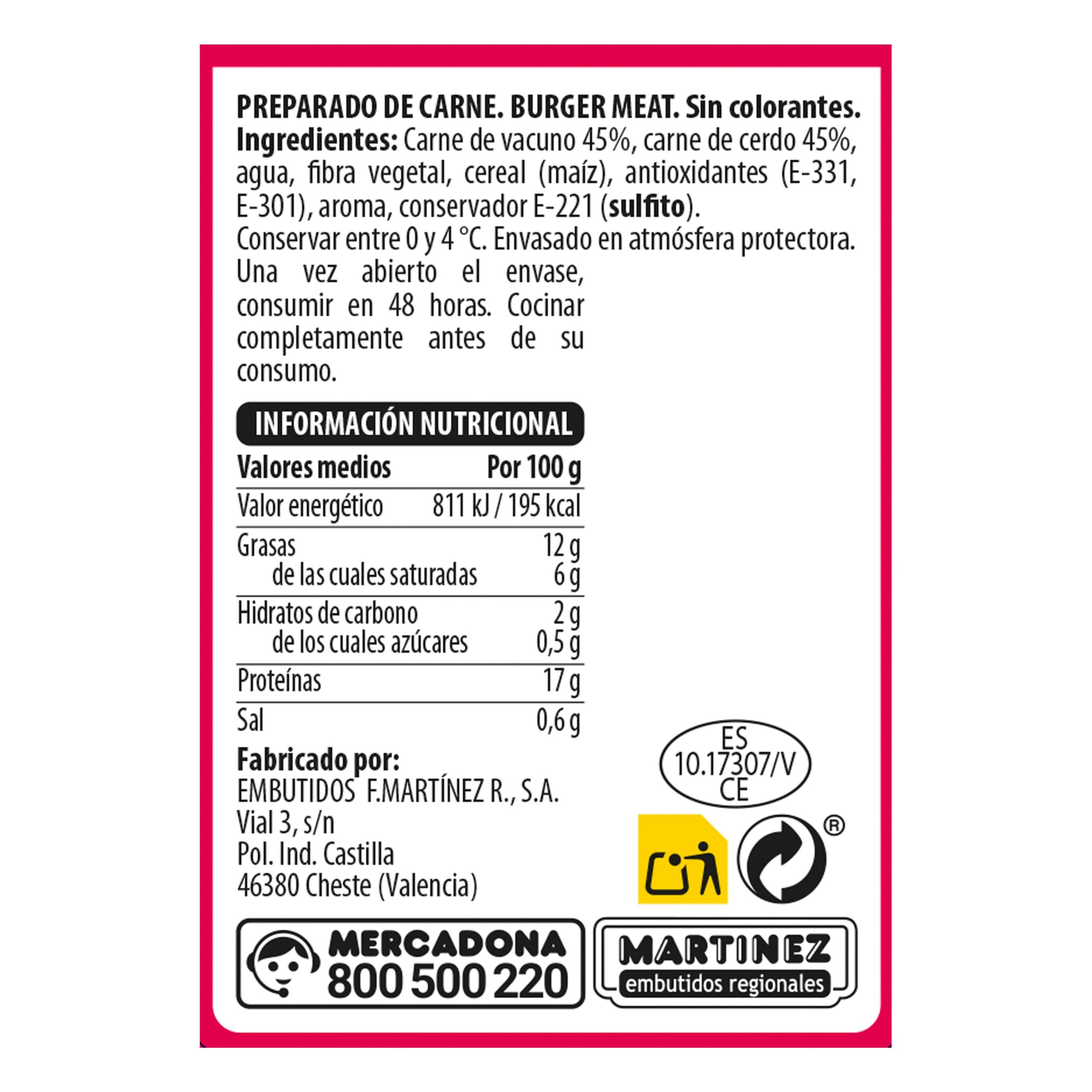 Etiqueta Preparado de carne picada vacuno y cerdo