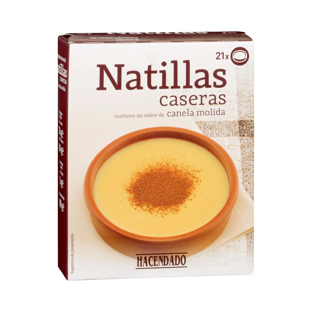 Preparado en polvo natillas Hacendado 21 raciones contiene un sobre de canela molida