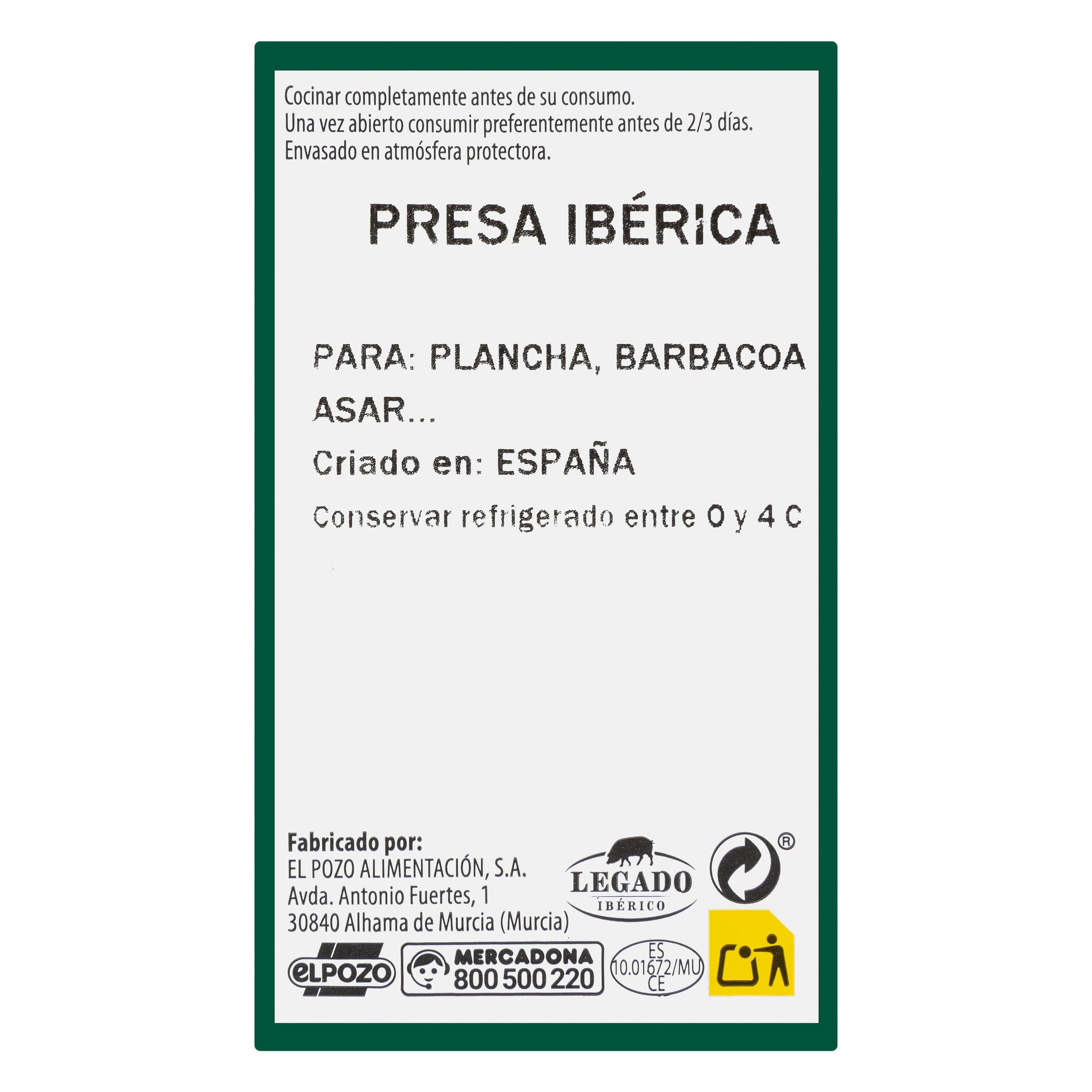 Etiqueta Presa de cerdo ibérico