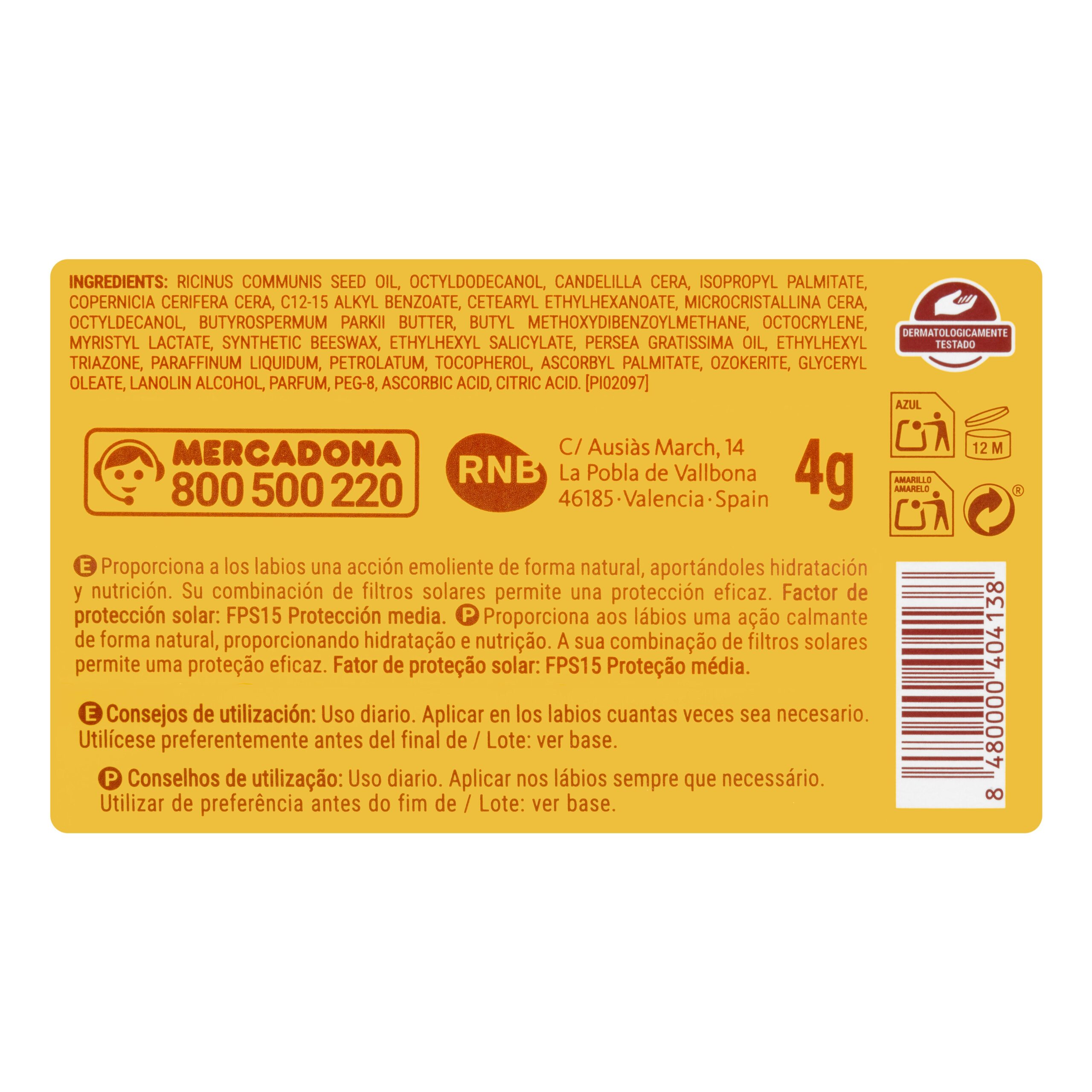 Etiqueta Protector labial Deliplus FPS 15