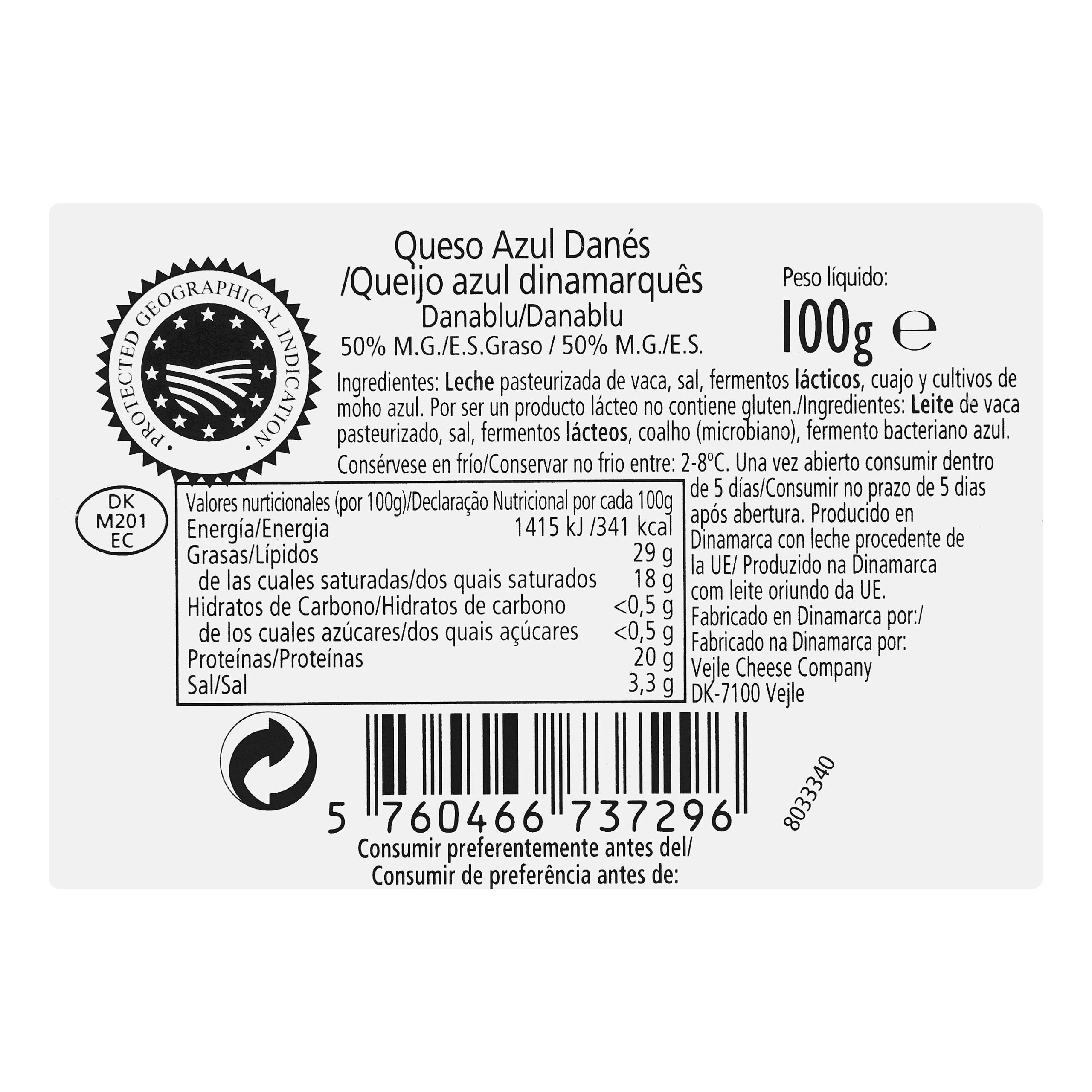 Etiqueta Queso azul Danés Danablu de vaca Viking