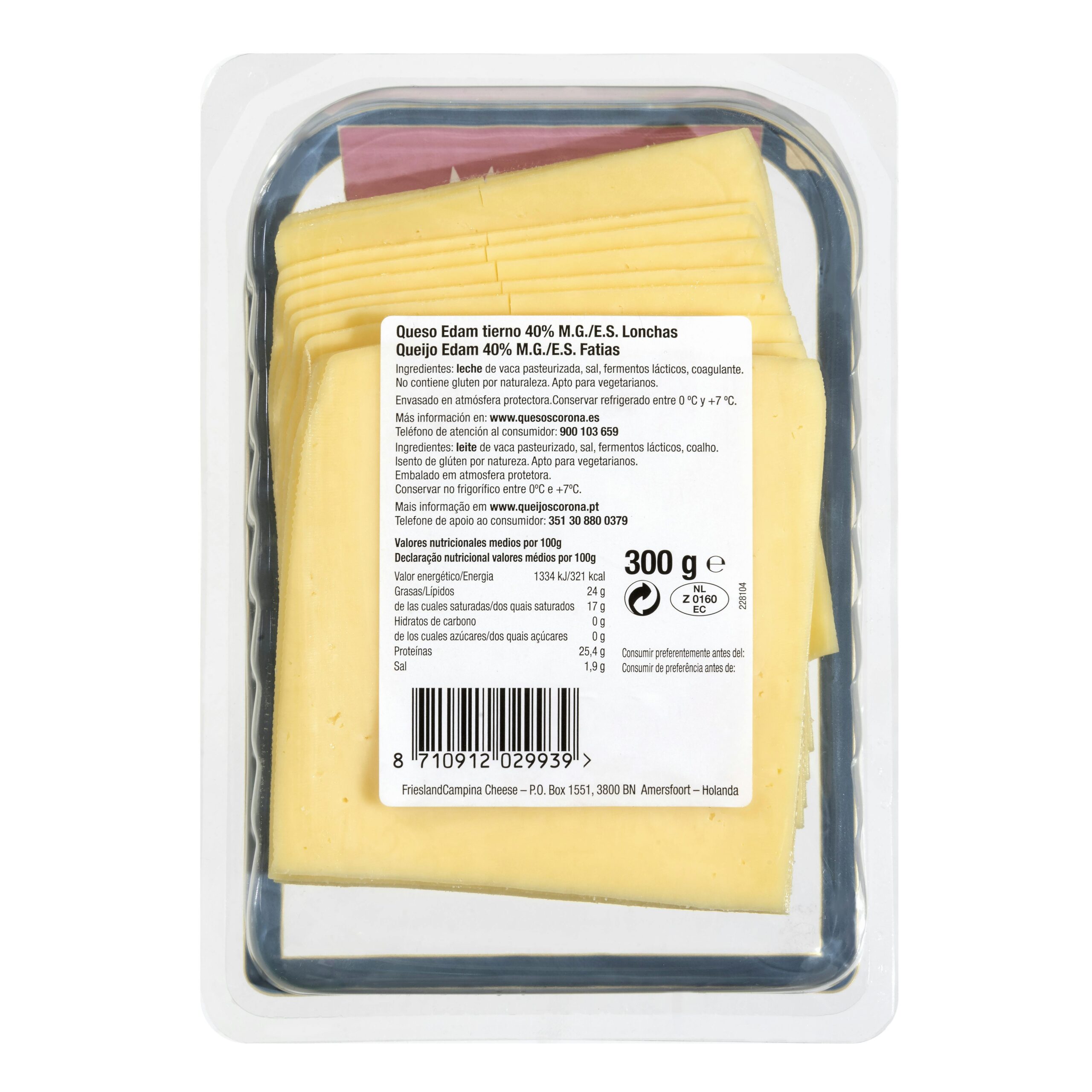 Etiqueta Queso lonchas edam de vaca Holland Corona