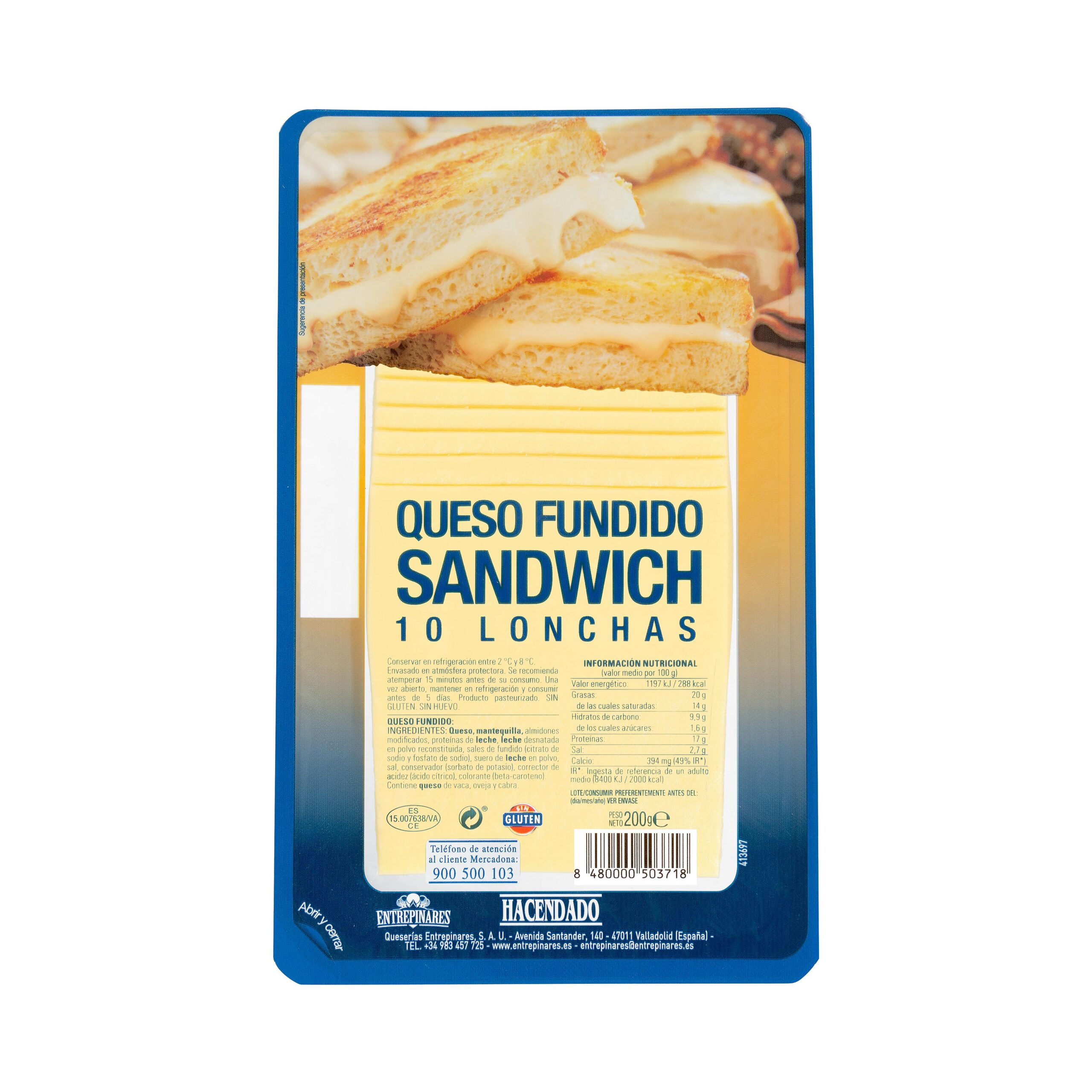 Queso lonchas fundido sándwich mezcla Hacendado Mercadona
