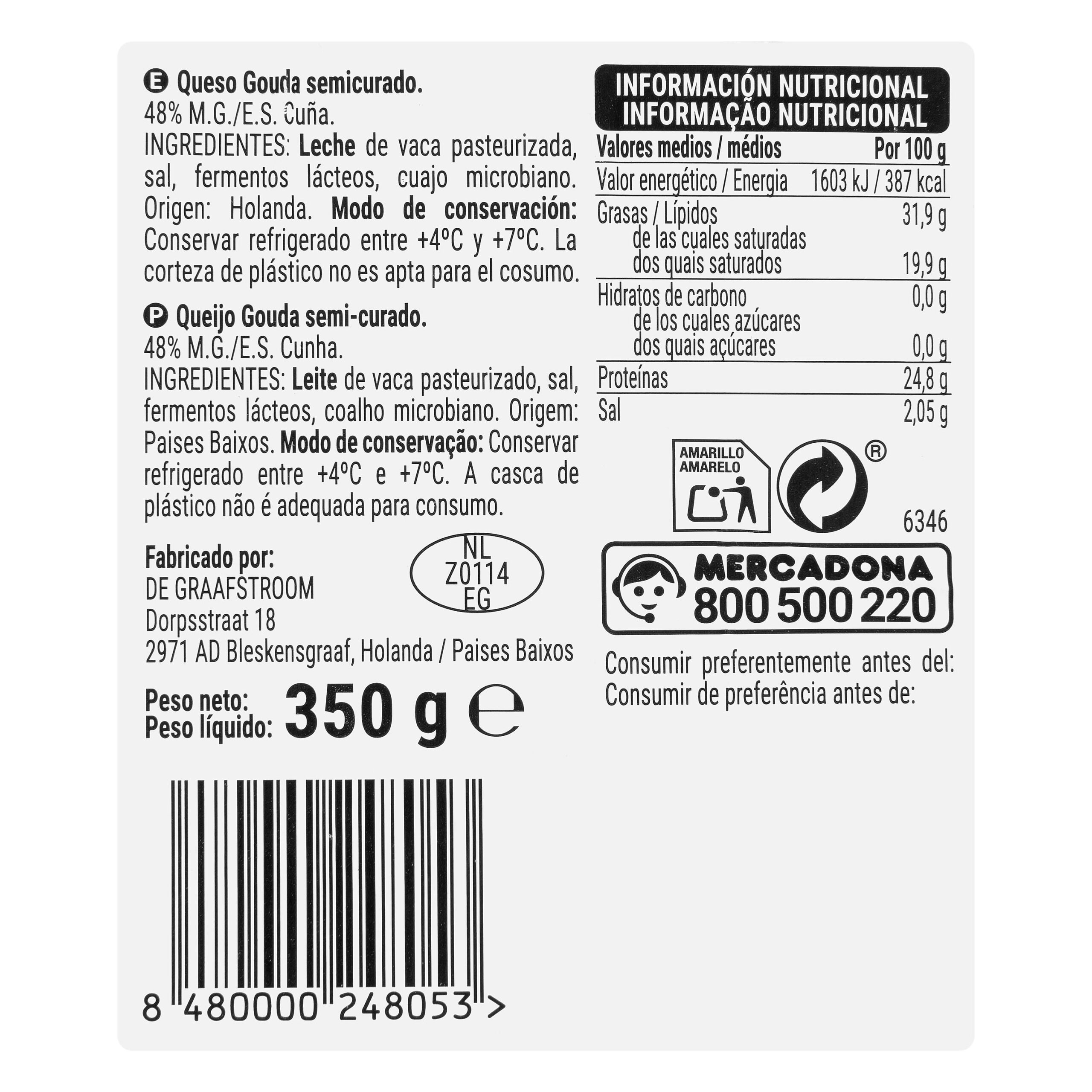 Etiqueta Queso semicurado Gouda Hacendado