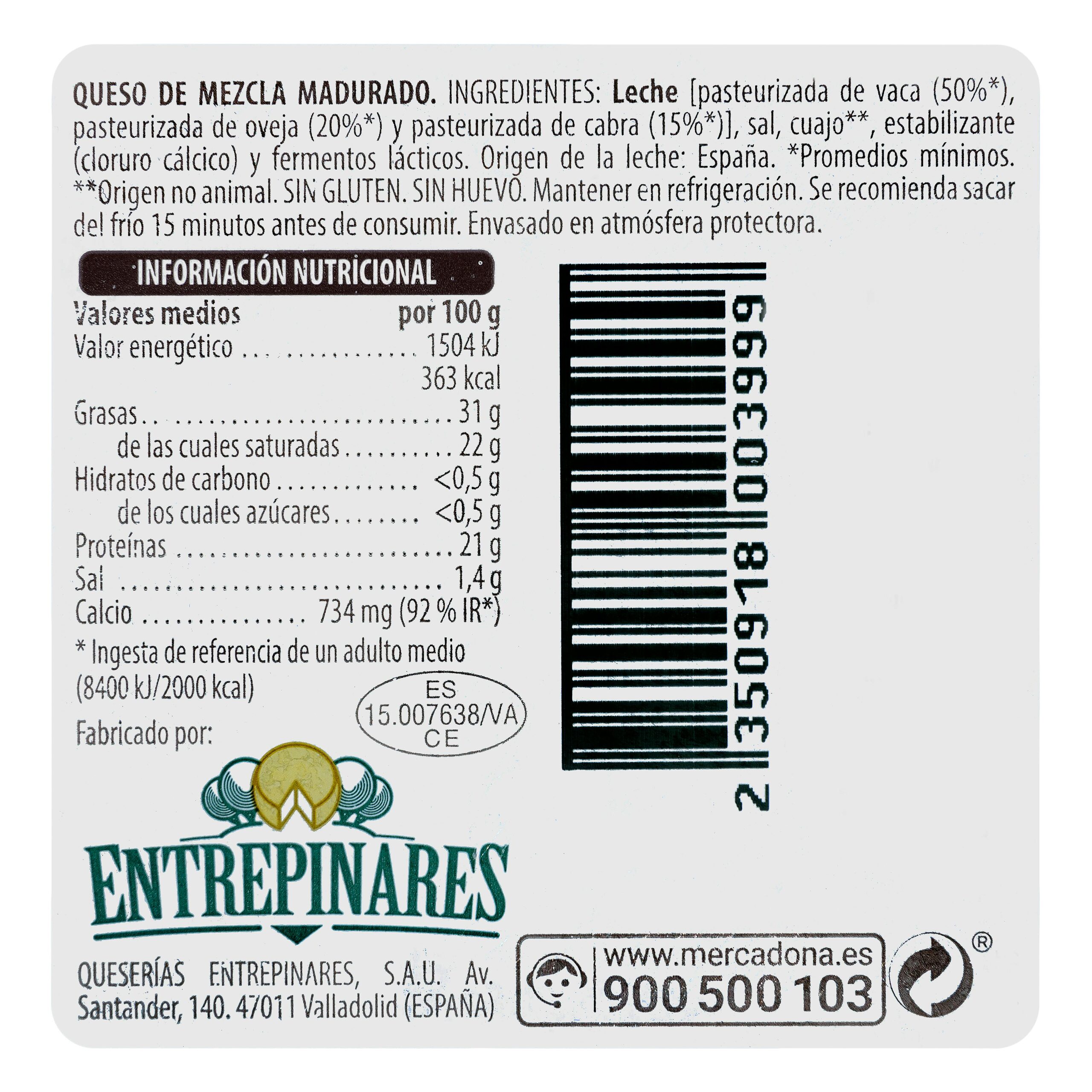 Etiqueta Queso tierno mezcla Hacendado cortado en cuñitas