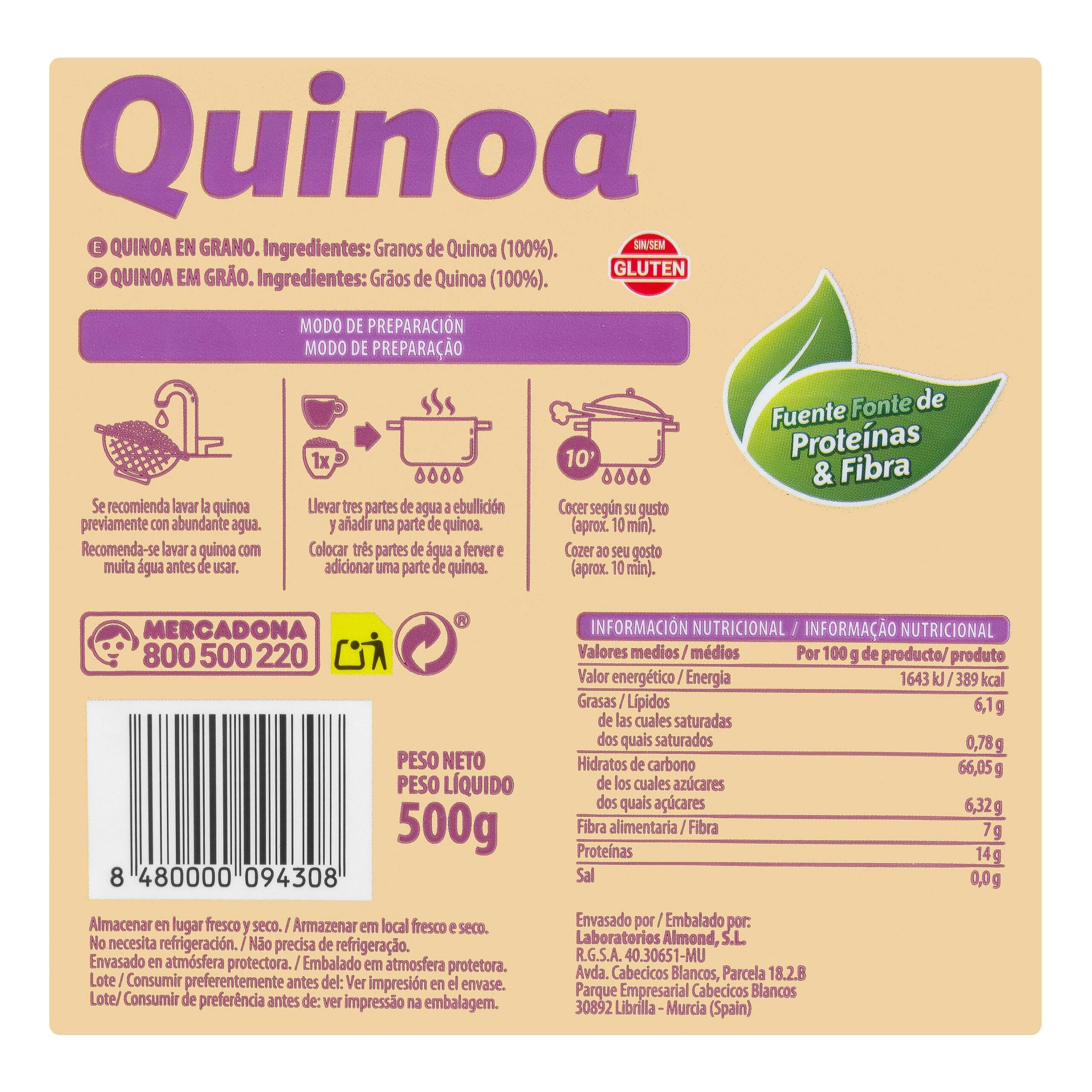 Etiqueta Quinoa Hacendado